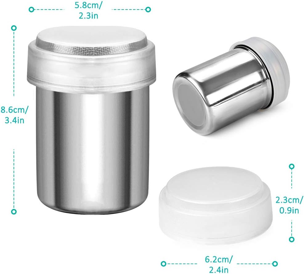 2 Pack Powdered Sugar Shaker Duster, Cinnamon Shaker Flour Sifter, Fine Mesh Stainless Steel Dredge for Baking Soda Flour Cinnamon Cocoa