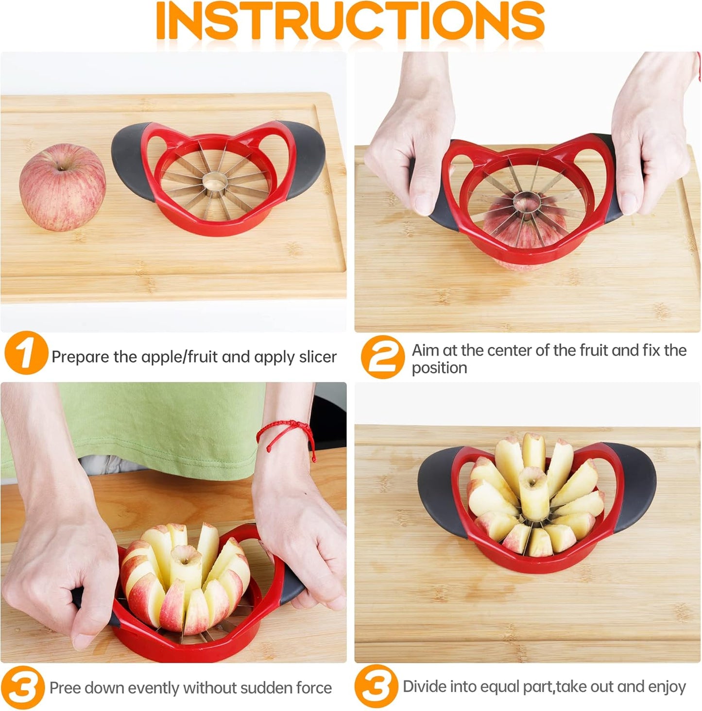 Apple Cutter, Apple Corer and Slicer - Stainless Steel Apple Corer - 4.72 Inch Apple Slicer Tool with 12 Super Sharp Blades, lightweight Apple Slicer and Corer with Anti-slip Handle