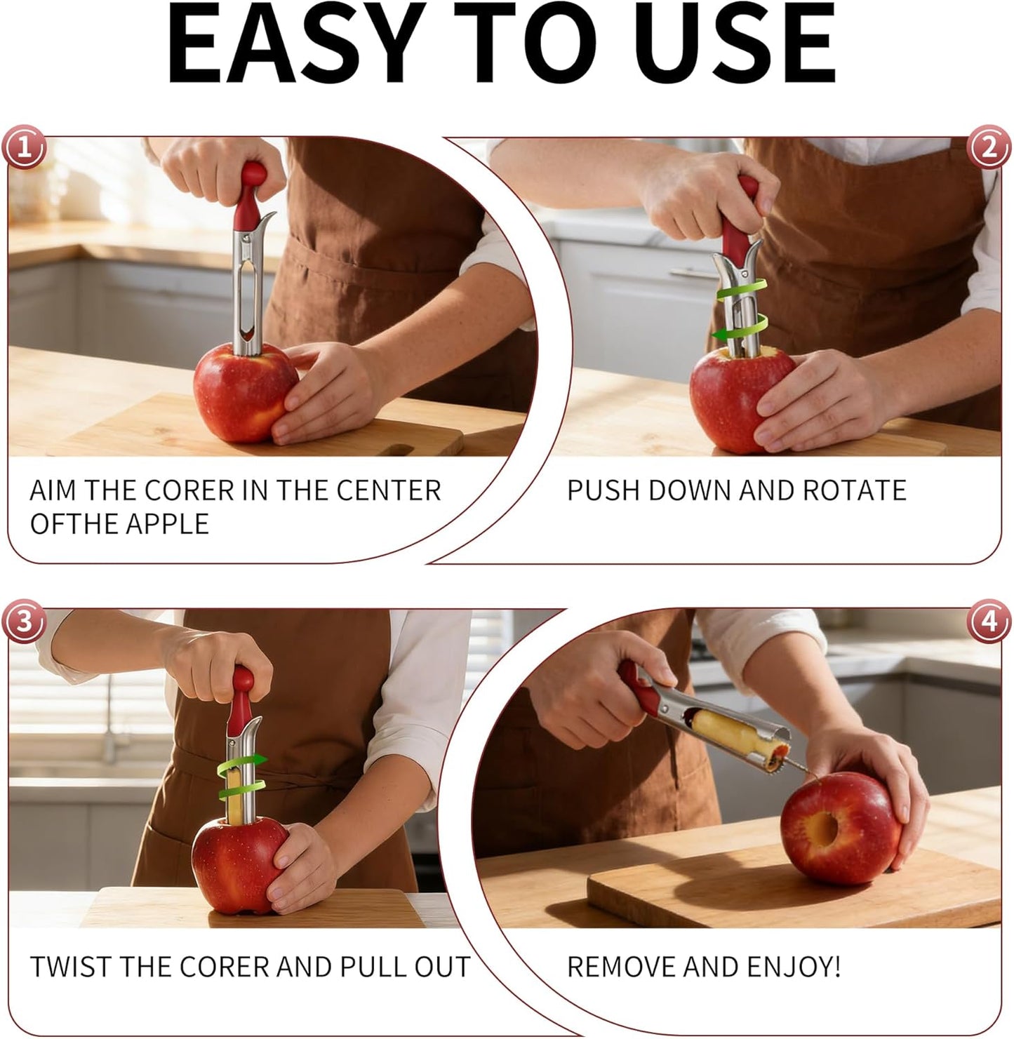 Apple Corer, Stainless Steel Apple Core Remover Tool,Dishwasher Safe