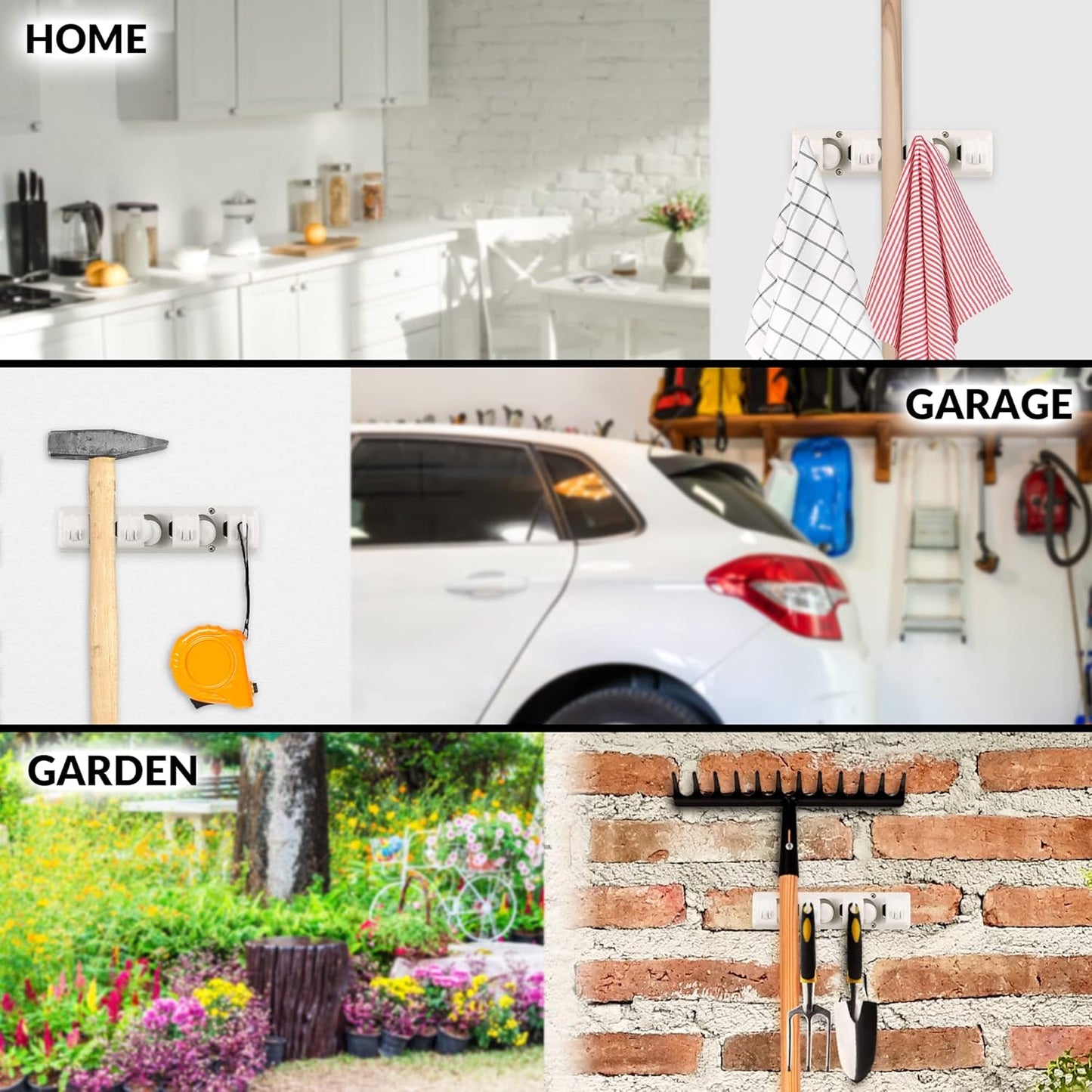 Mop and Broom Organizer Wall Mount - Easy to Install Mop and Broom Holder Wall Mount for Storing Cleaning Supplies - Organizer Utility Racks Mop Holder and Broom Hanger (3 Slots, White)