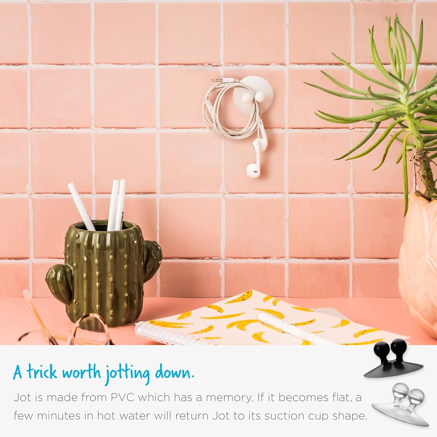 Jot Super Strong, Everyday, Multi-Purpose PVC Suction Hooks & Holders - Pack of 4, Clear