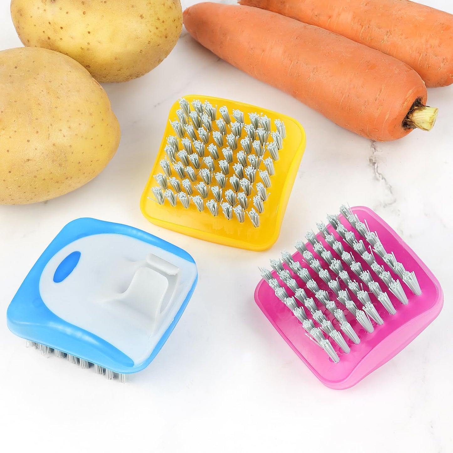 3 Piece Potato Scrubber Brush Vegetable Brush Comfortable Finger Grip Fruit Cleaning Tools for Washing Fruit Mushrooms Carrot or Tough-Skinned Vegetables(3 Color)