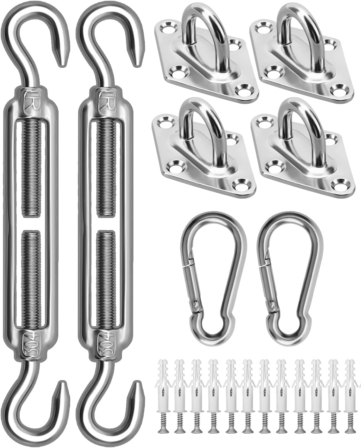Sun Shade Sail Hardware Kit, 304 Stainless Steel Sunshades Canopy Installation Kit for Garden Rectangle & Triangle Shade Sails, Heavy Duty Shade Sail Fixing Accessories, Awning Attachment Set