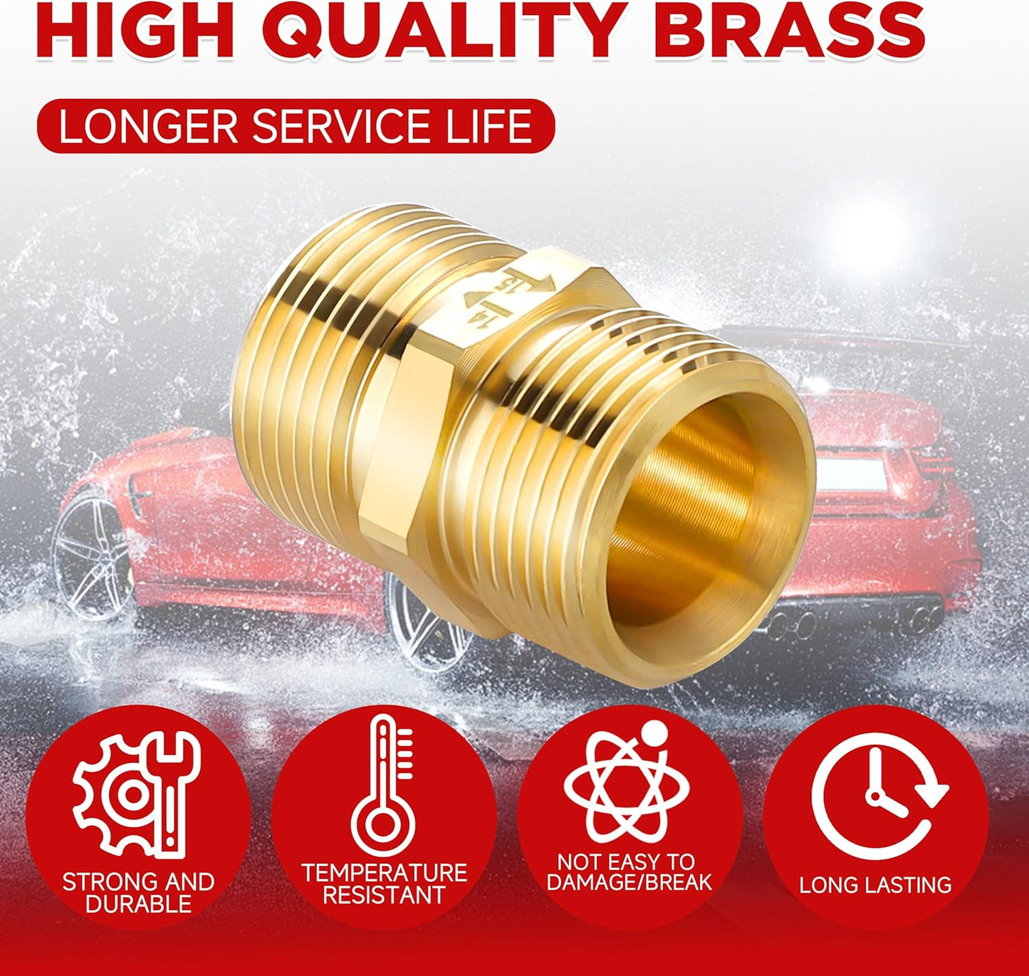 Pressure Washer Coupler, Metric M22 15mm Male Thread to M22 14mm Male Fitting, 4500 PSI
