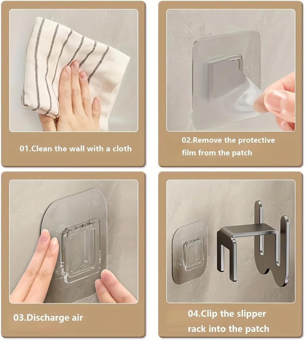 Wall-Mounted Aluminium Slipper Holder - Self-Adhesive Space-Saving Organizer - 2 Pack