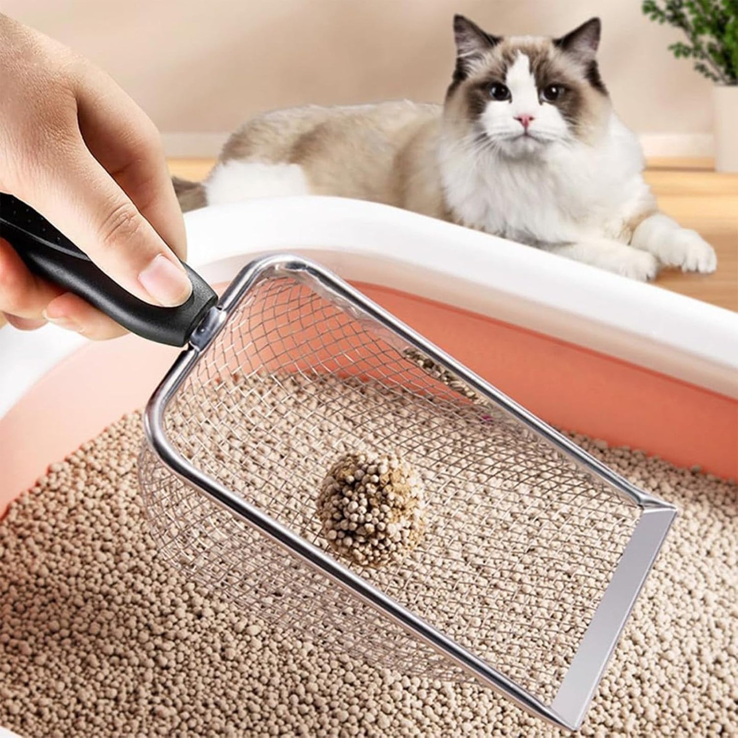 Fine Mesh Filter Deep Litter Scoop with Ergonomic Handle for Cats & Reptiles