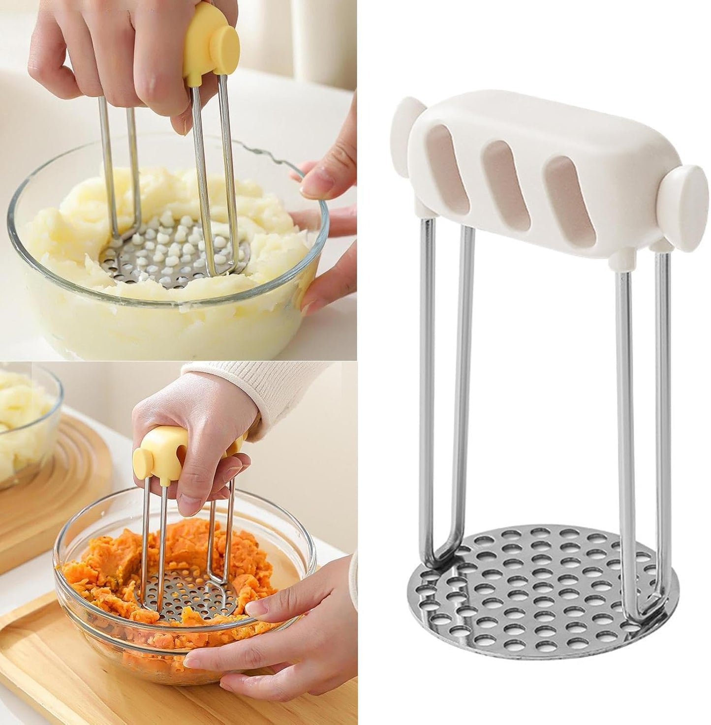 Professional Potato & Vegetable Masher with Honeycomb Design - Stainless Steel Puree Maker - Dishwasher Safe