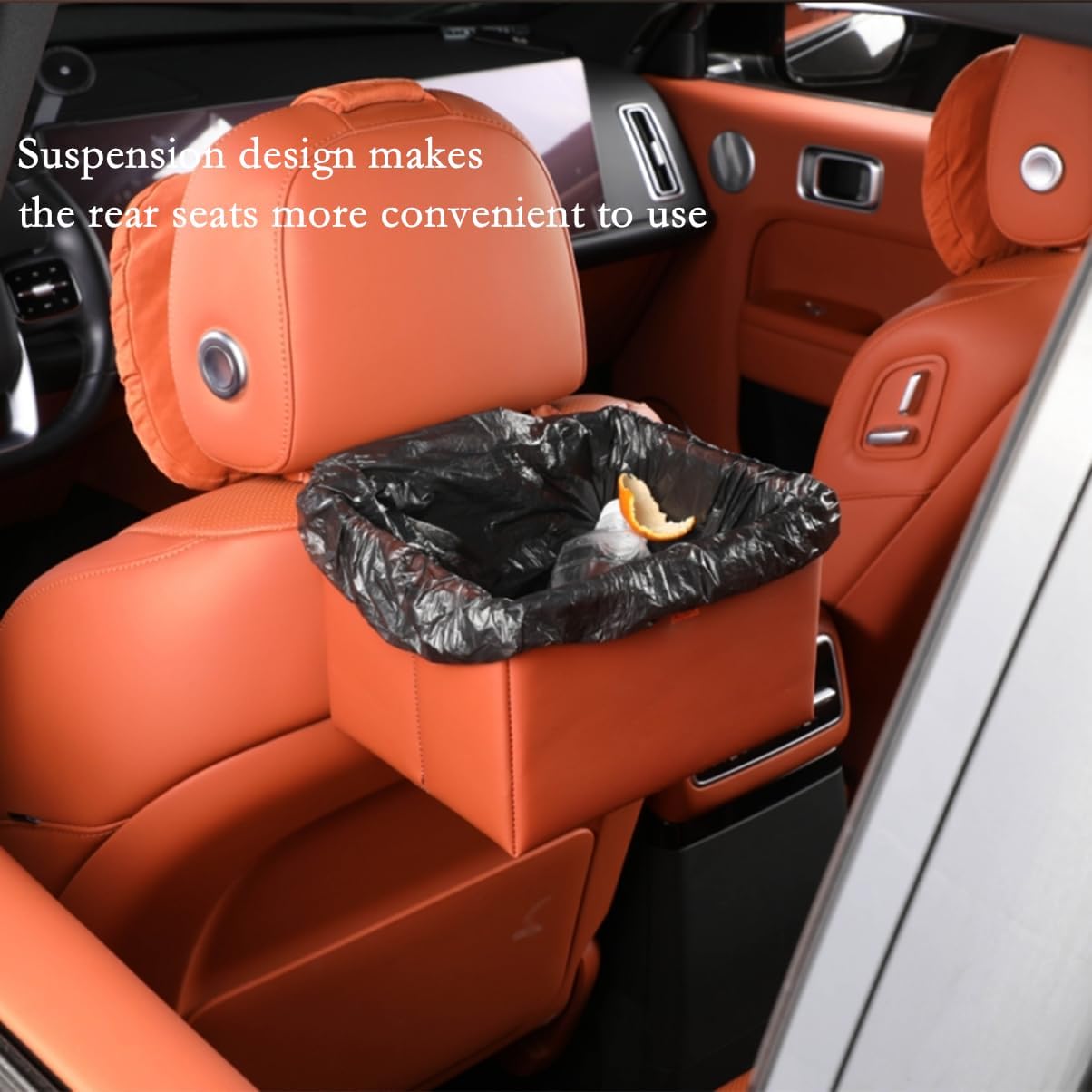 Foldable Car Trash Bin & Organizer Leakproof Waterproof PU Leather Orange