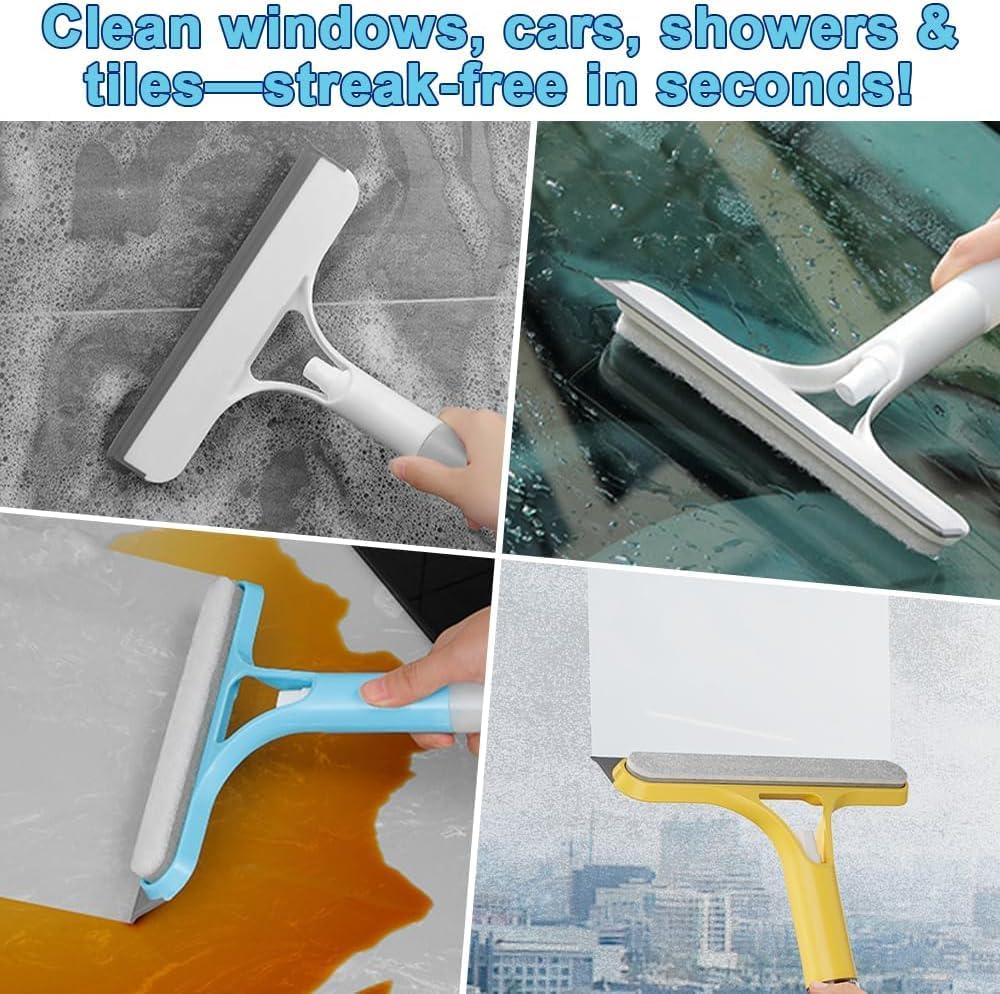 3-in-1 Window Wiper with Spray - Squeegee, Washer & Microfiber Cleaner for Streak-Free Windows, Showers & Cars - Set of 1