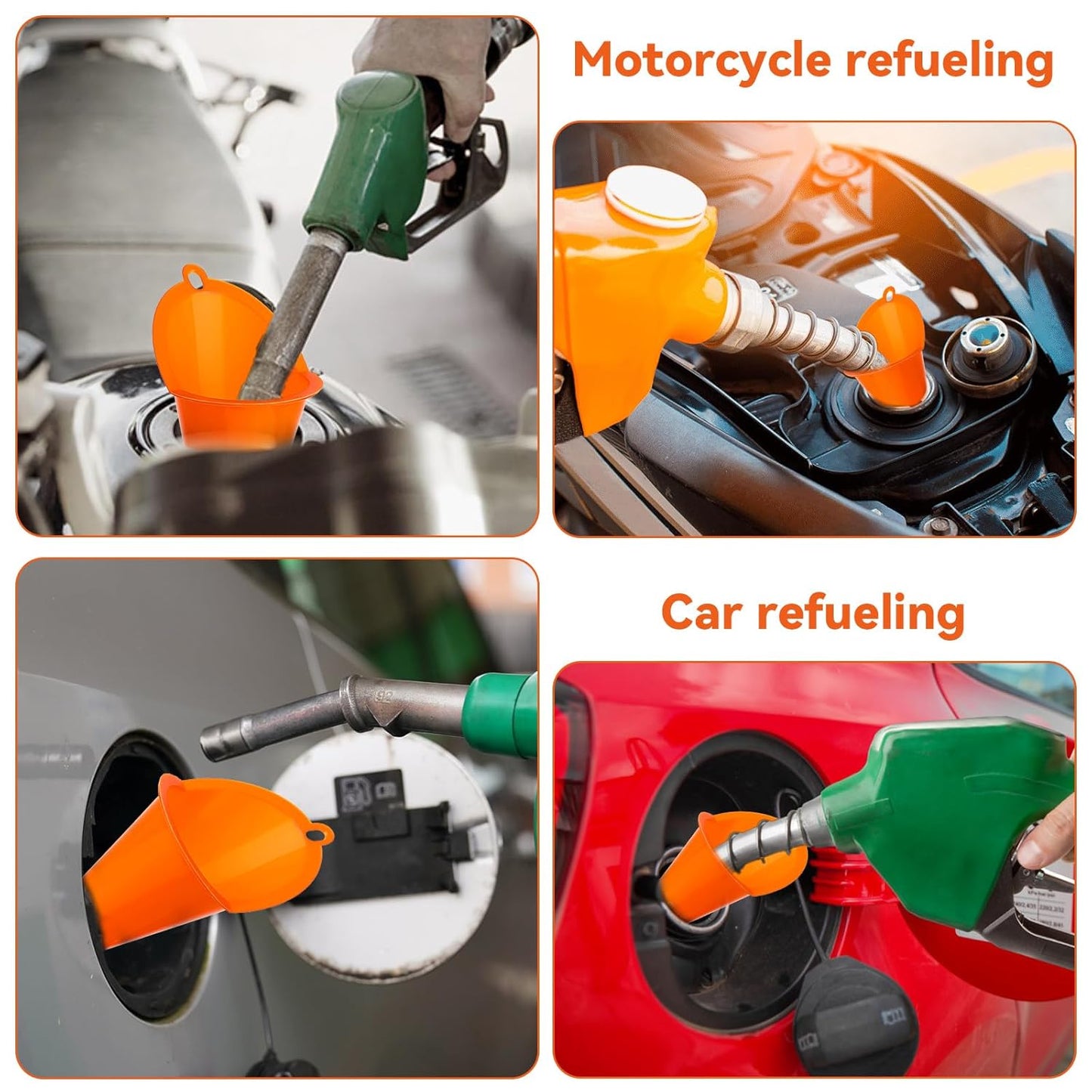 2 Pack Orange Multipurpose Funnel for Filling Car Oil Grease Engine Oil Water Diesel Kerosene and Other Liquids