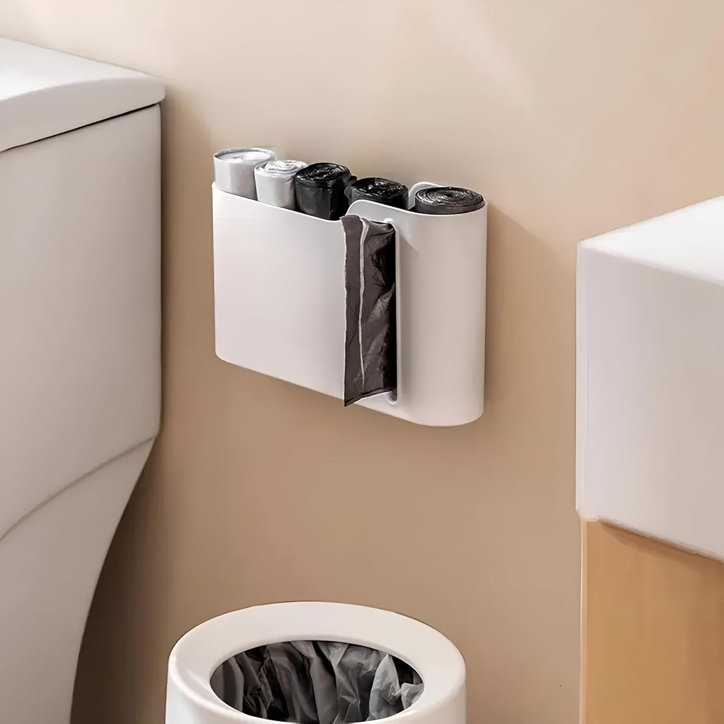 Multifunctional Wall-Mounted Storage Rack Set No Drilling Required Trash Bag Holder Bathroom Dispenser