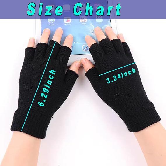 Unisex Black Touchscreen Gloves 2 Pack - Ideal for Work Writing Typing with Half Fingers