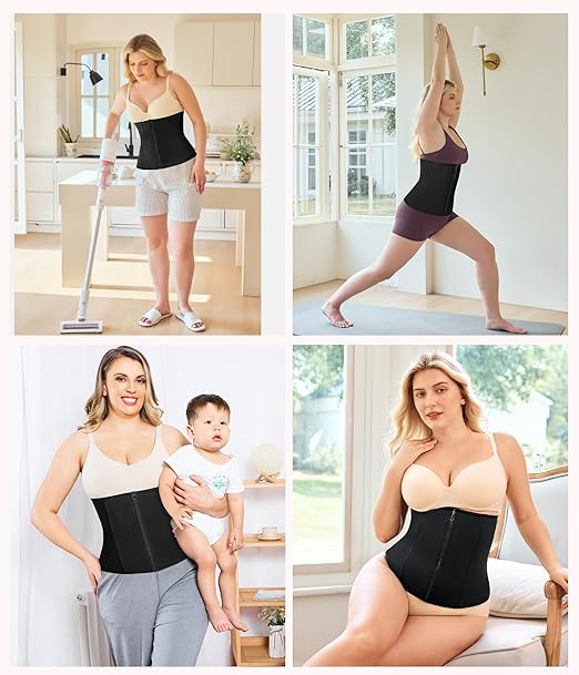Women's Black Waist Trainer with Zipper Shapewear Tummy Control Body Shaper Sport Slimming Belt