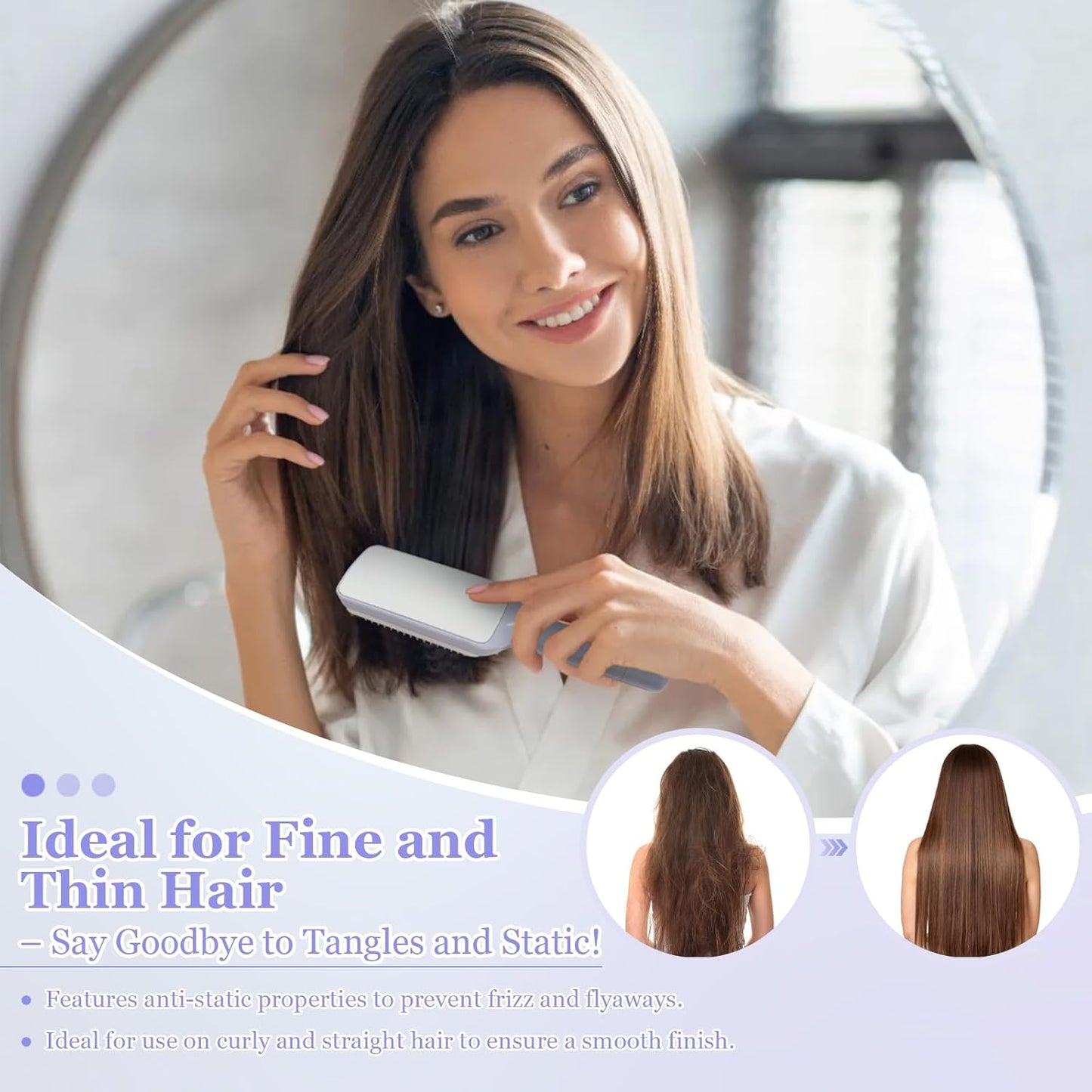 Women's Black Antistatic Hair Brush Massage Comb Retractable for Fine Hair Easily Removes Hair