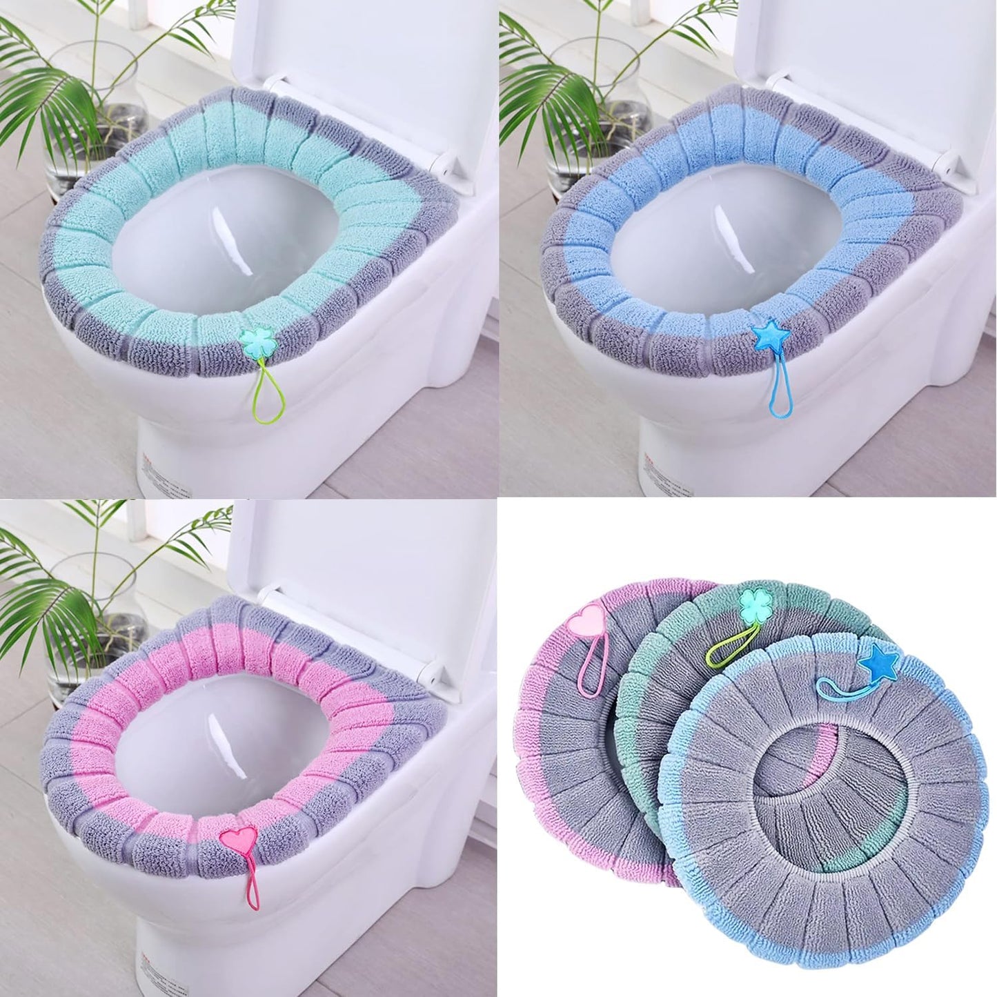 Toilet Seat Covers Set of 3 Universal with Handles Soft Comfortable for Bathroom Use