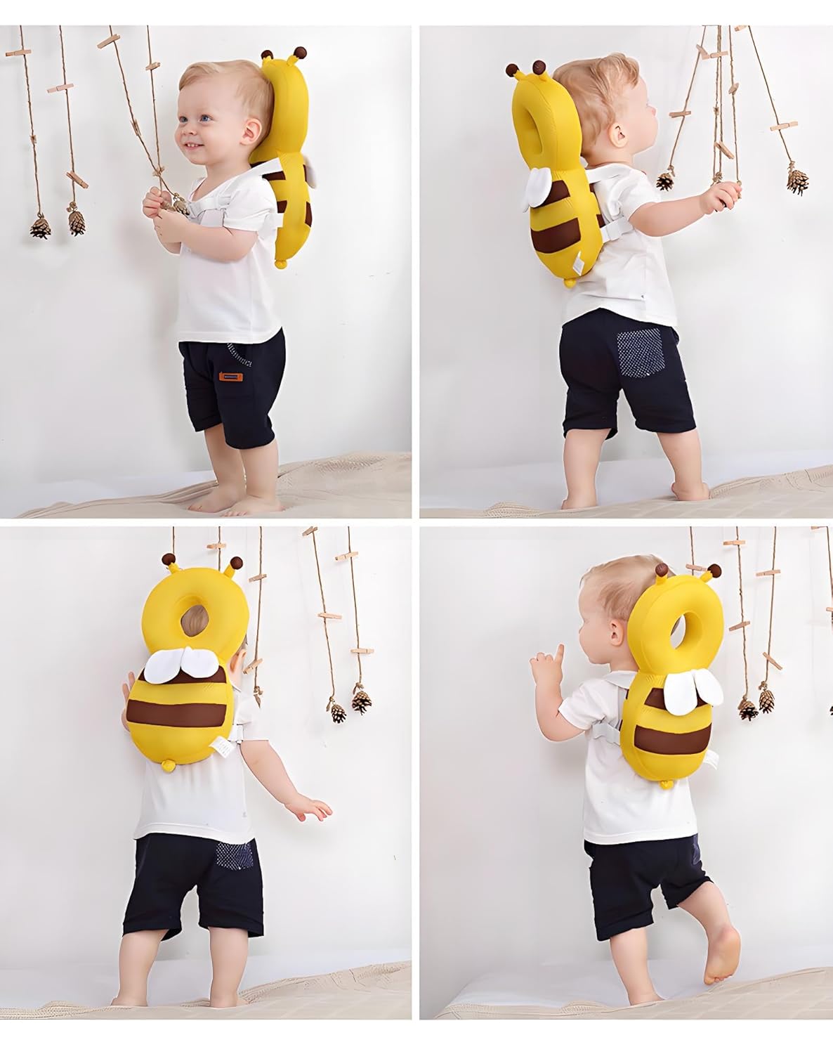 Adjustable Kids Safety Pillow 30cm x 18cm Yellow Toddler Head Protector Cushion for Safe Playtime