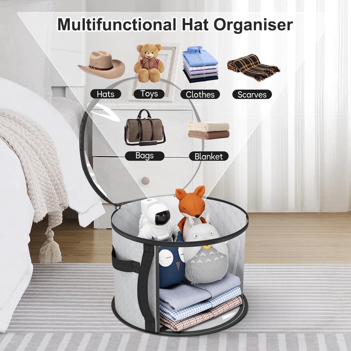 Oversized Transparent Hat Storage Bag for 5-7 Hats Men Women Portable Cowboy Hat Case with Zipper Handle Dustproof Multipurpose Organizer