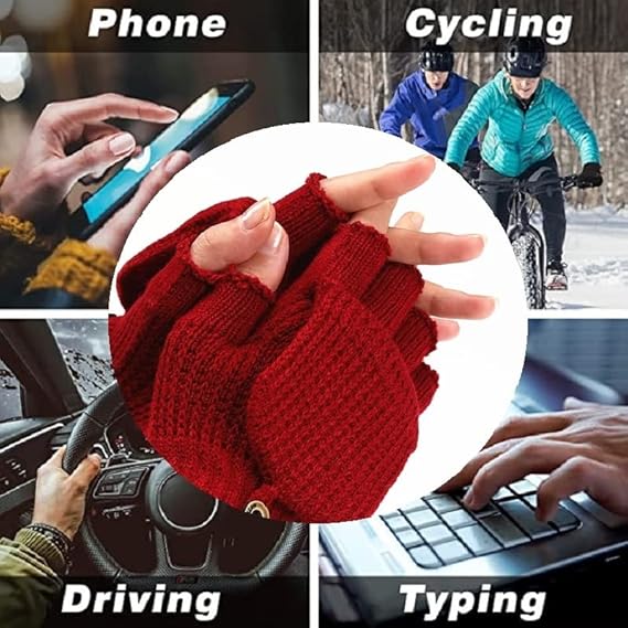 Women's Red Warm Fingerless Gloves 1 Pair