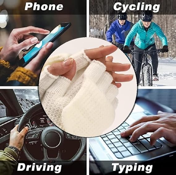 Women's Warm Fingerless Gloves - 1 Pair - White