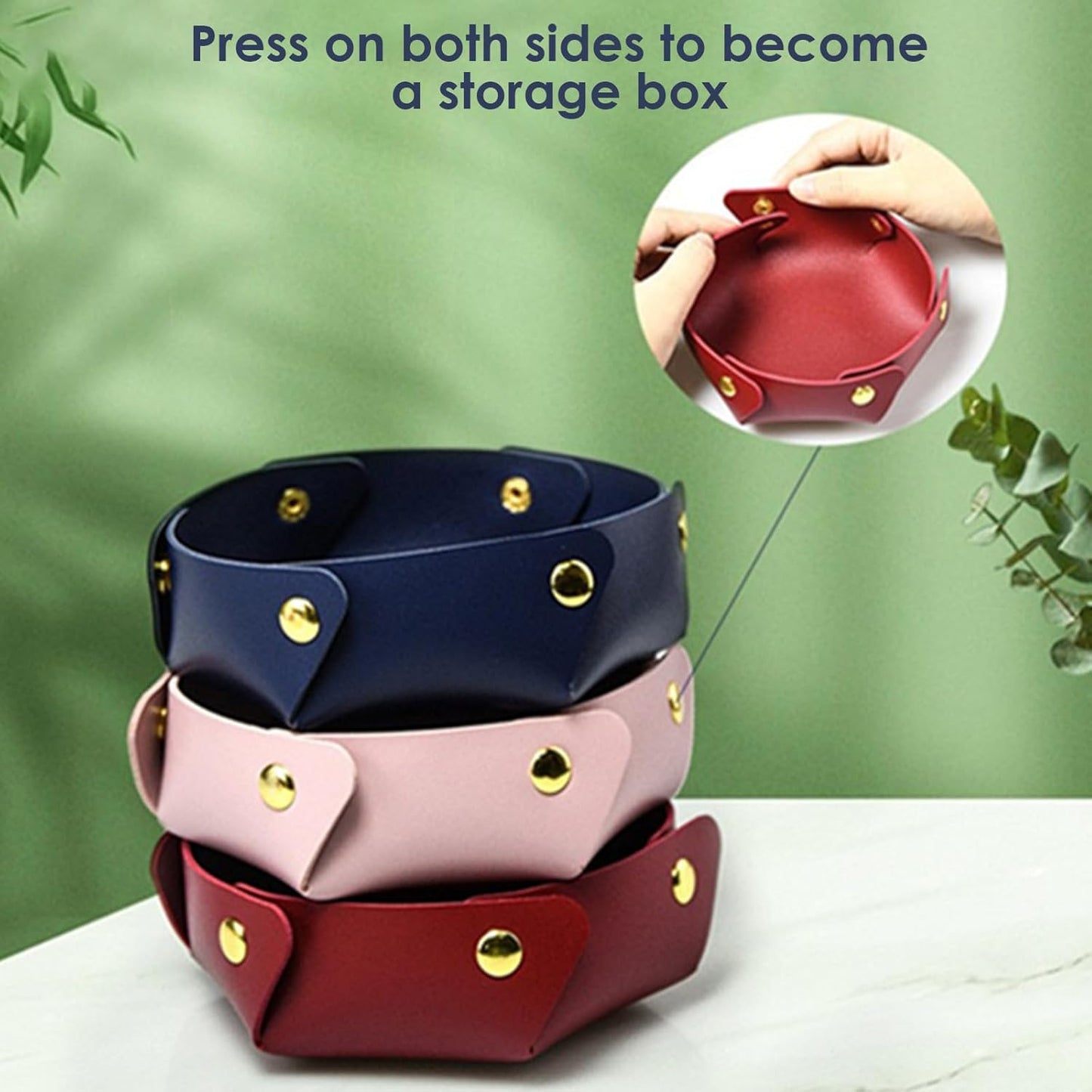 Portable Dark Blue PU Leather Entryway Table Nightstand Organizer for Phones Keys Wallets Watches Coins Travel Plate Sorter