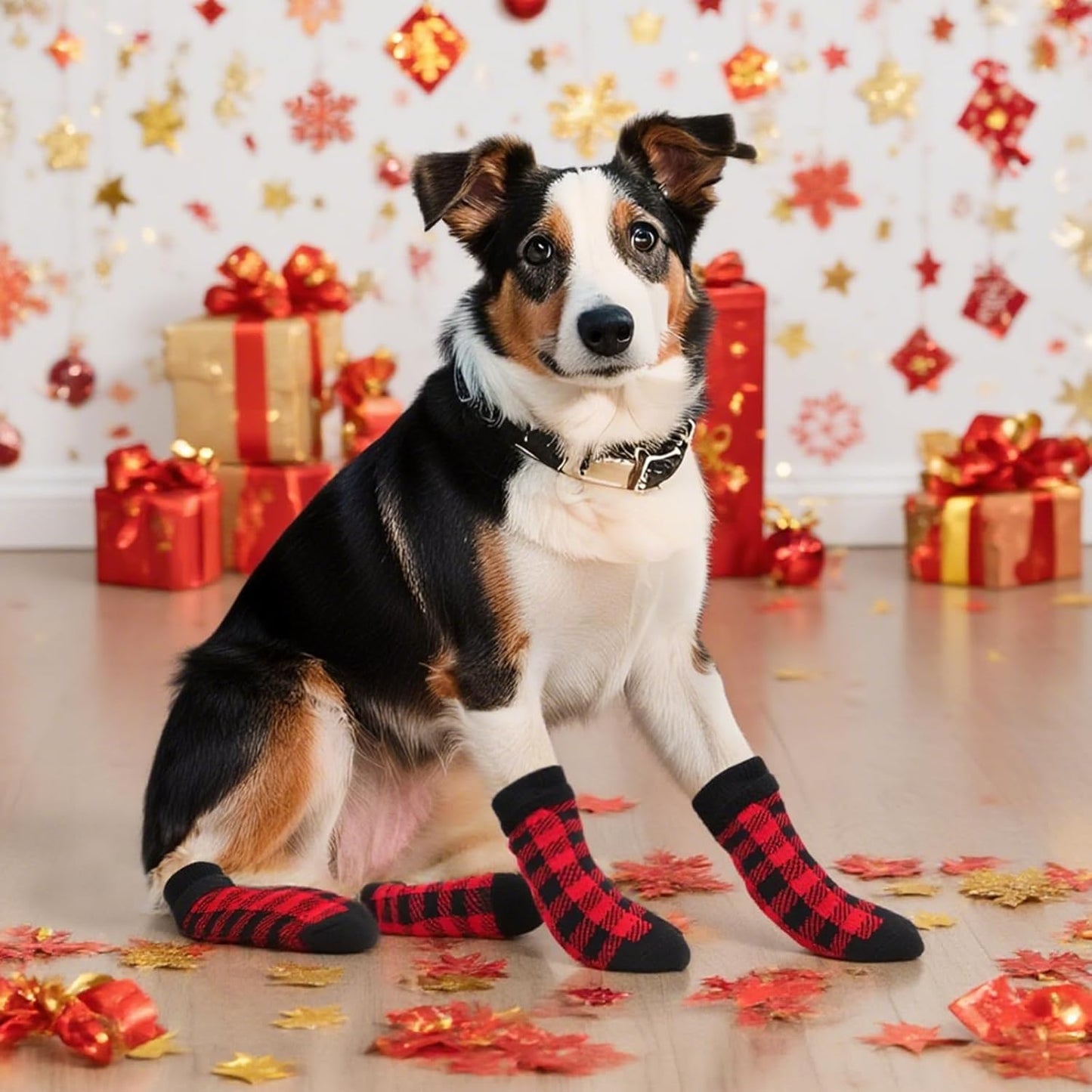 Dog Socks Size S Red Anti-Slip Pet Paw Protectors for Indoor Use
