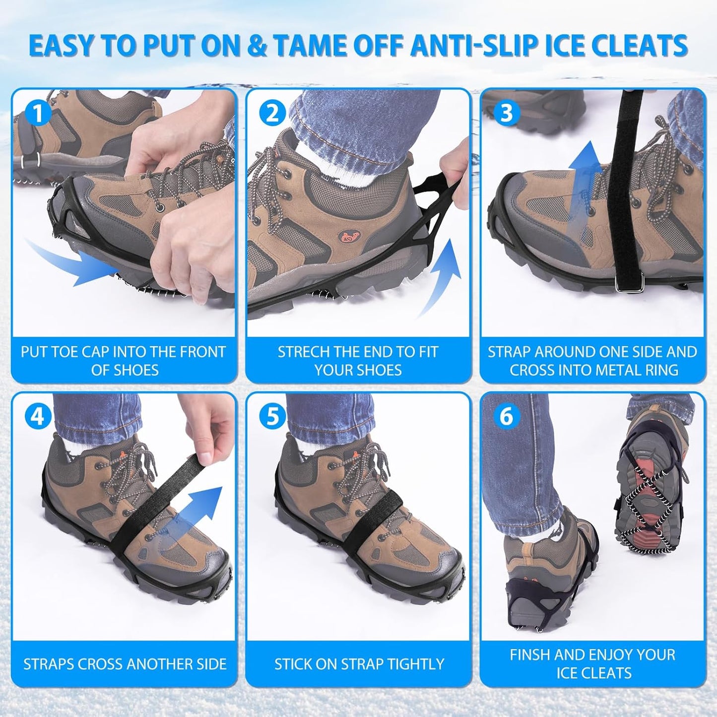 Anti-Slip Snow Shoes Covers Ice Grips Traction Cleats for Boots Shoes Size 38-43 2 Pairs