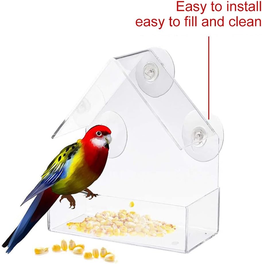 Transparent Bird Feeder Window Mount 15x6x15cm Practical Hanging Bird Food Station for Outdoor Use