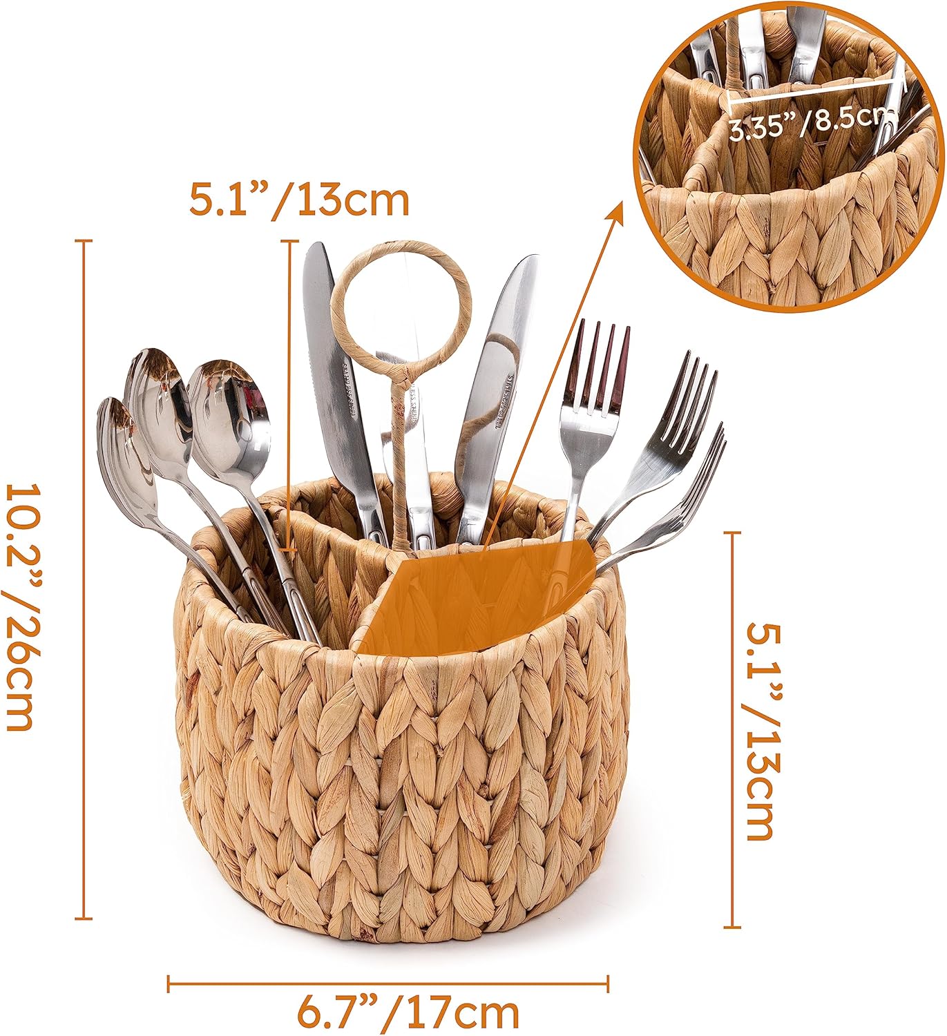 Rotan Standing Cutlery Organizer Kitchen Utensil Holder 17x17x13cm