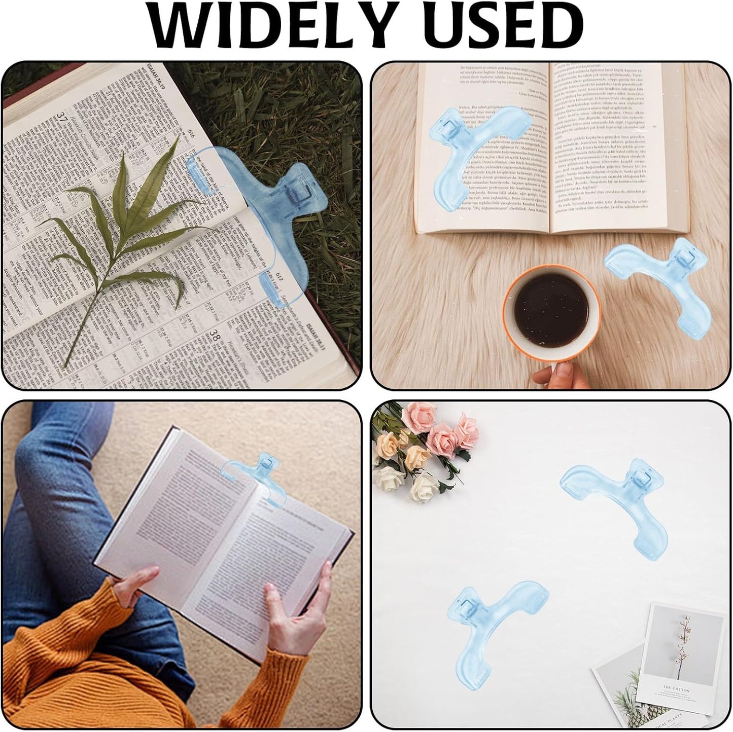 2 Pack Transparent Cookbook & Music Book Page Holders - Hands-Free Reading Clips - Blue Book Stand Accessories