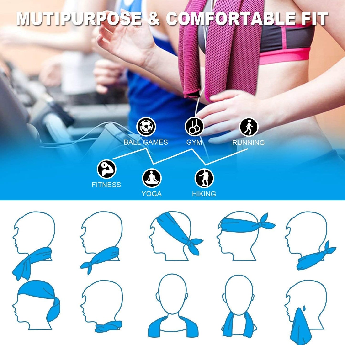 4 Pack Cooling Neck Sports Towels 100x30cm Microfiber Super Absorbent Sweat Wicking for Gym Fitness Workout