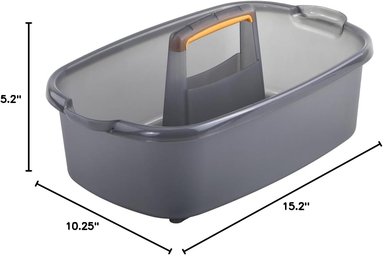 Multi-functional Storage Box with Handle 39x25x19cm Grey - Bathroom Kitchen Office Organiser Basket for Cleaning Supplies