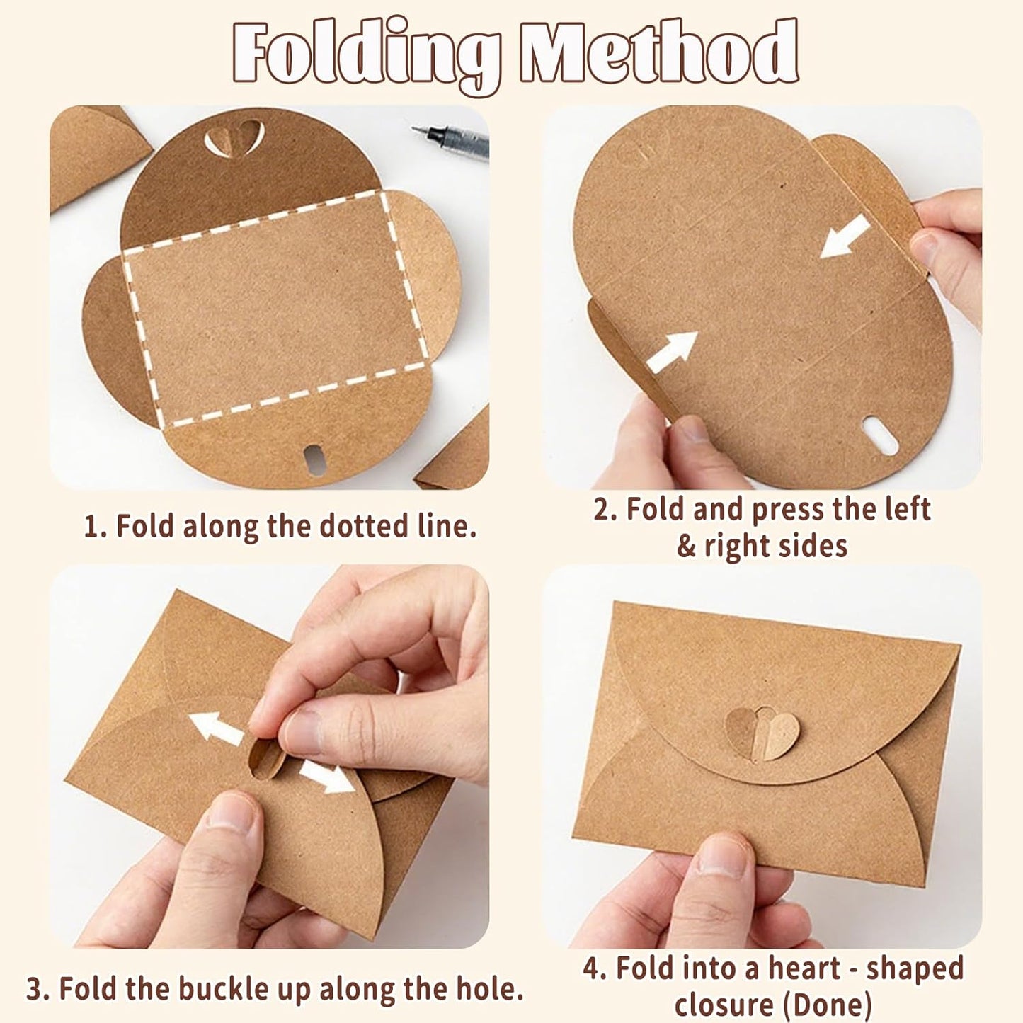 10 Pack Brown Kraft Paper Envelopes with Heart Closure 10.5x7 cm