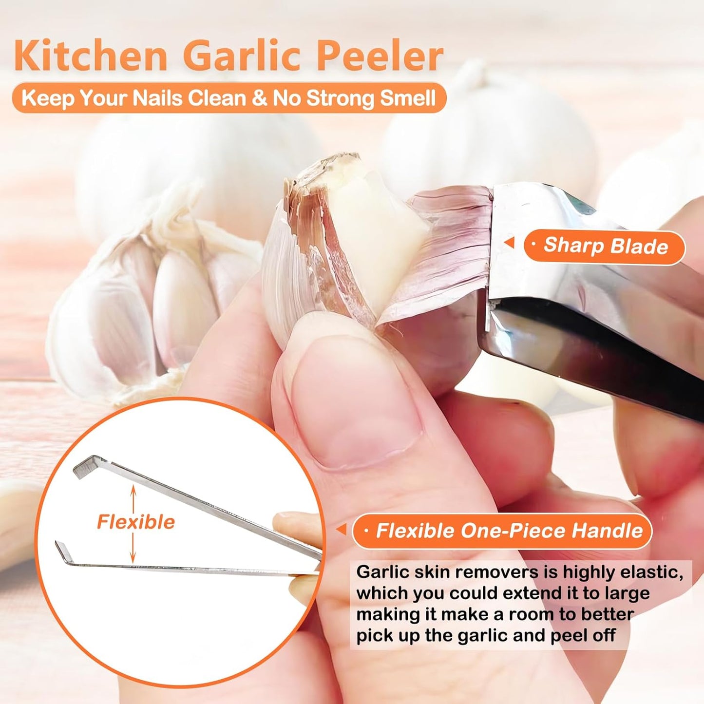 3-Piece Stainless Steel Garlic Peelers - Easy Garlic Skin Removal - Prevents Garlic Odor on Hands
