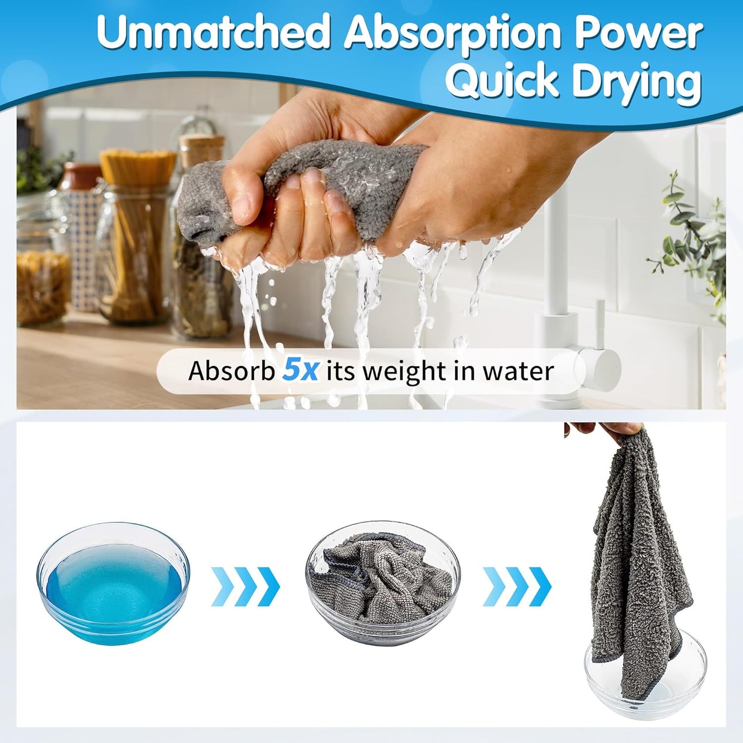 Microfiber Cleaning Cloth, 20 Pack Cleaning Rags& Grey Microfiber Cleaning Cloth -Pack of 12