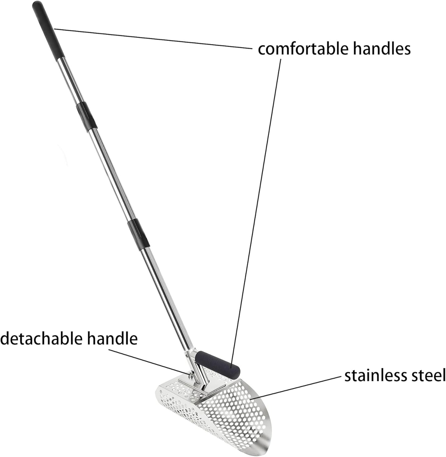 Sand Scoop for Metal Detecting, Heavy Duty Metal Detector Beach Finds Scoop, Stainless Steel Metal Detecting Tool Digging Shovel Fast Sifting Stainless Steel Shovel (w/Long Handle)