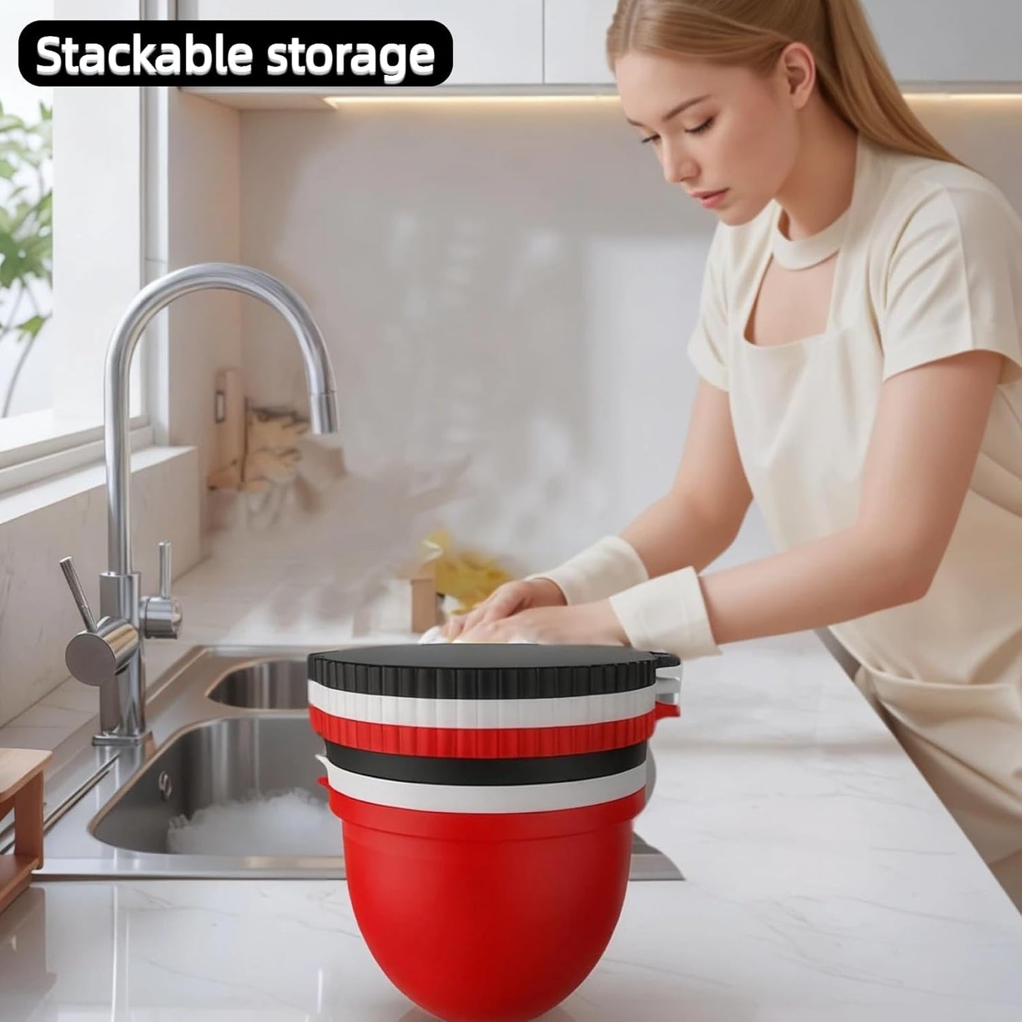 Upgraded Silicone Bowl Liners for KitchenAid 5 Qt Mixers,Thickened Silicone Liners Fits Tilt-Head Stand Mixers,Dishwasher Safe,Replacement Bowl Accessories for Baking (Red & Black & White, 3)
