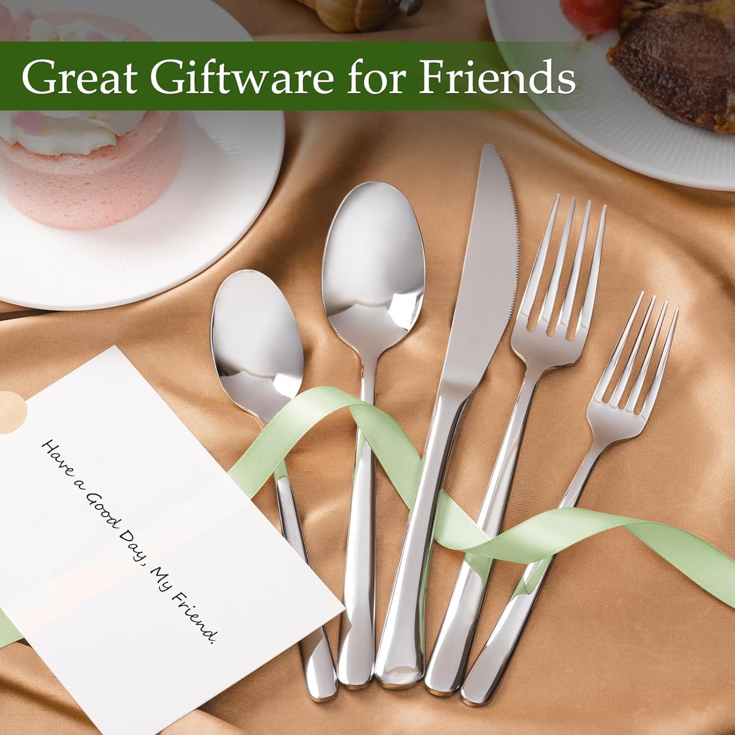 40-Piece High-End Silverware Set with Forks Spos and Knives, Stainless Steel Serving Utensils for 8 with Mirror Finished Handle, Durability and Dishwasher Safe for Restaurant, Weddings