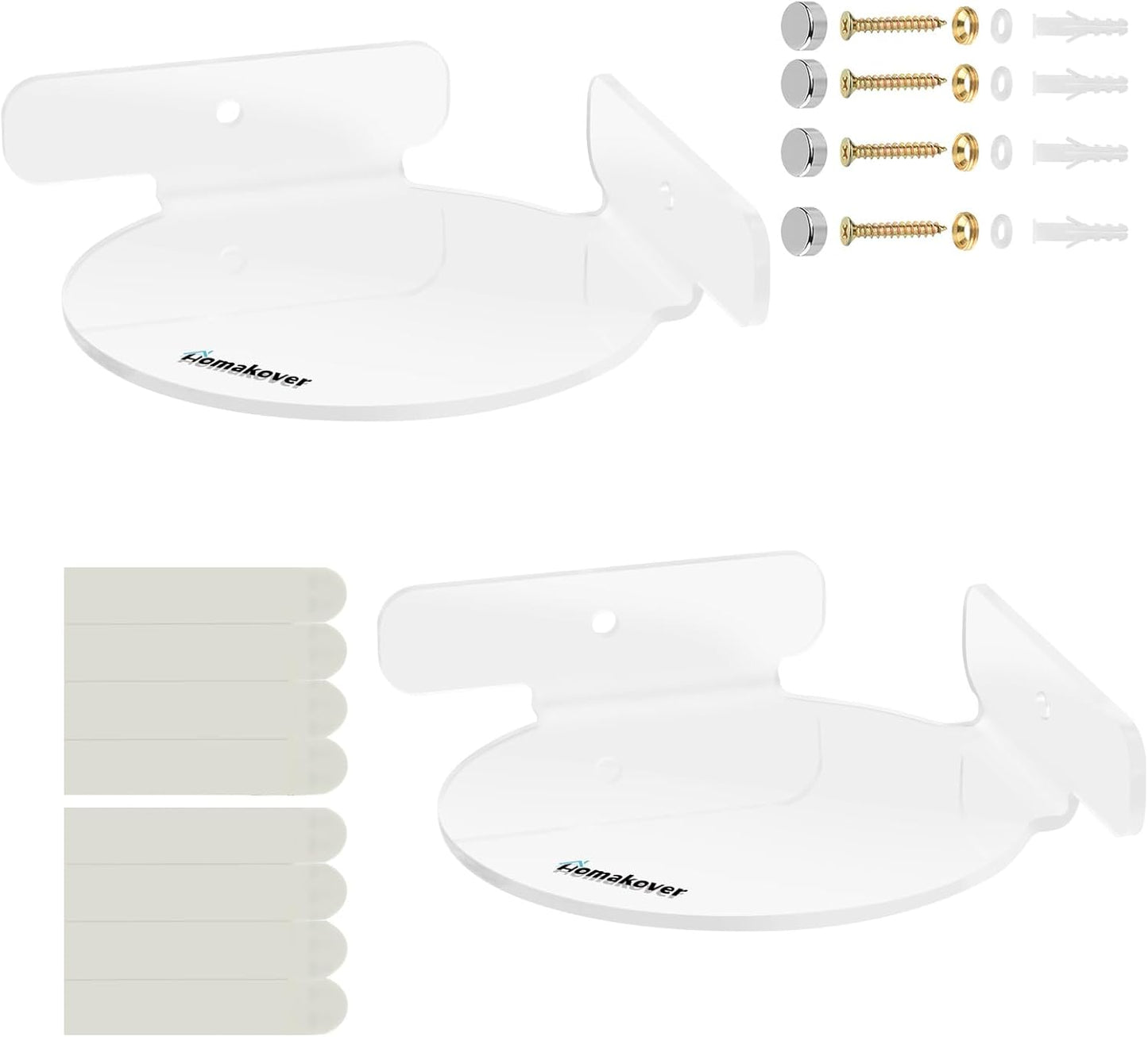 2 Pack Acrylic Mini Circular Corner Shelf Mount for Security Cameras, Baby Monitors, Plants & More, Universal Cam Holder, Easy to Install, Screwless with Damage-free Replacement Strips (Clear)