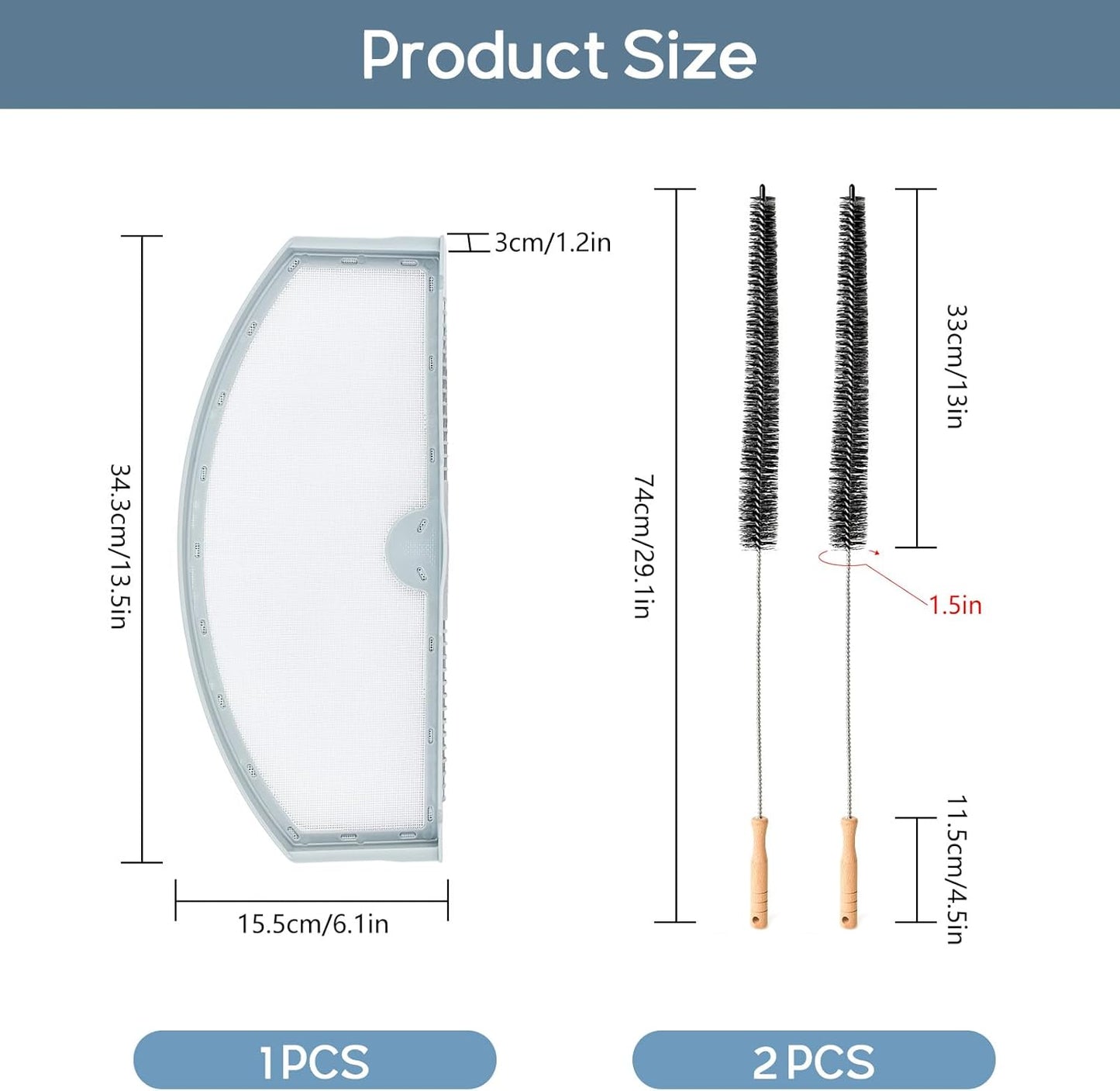 CONLI Dryer Lint Filter Kit and Dryer Lint Brush for GE Models, Screen Renewal with Flexible Vent Cleaning Tool, Stainless Steel Mesh Collector