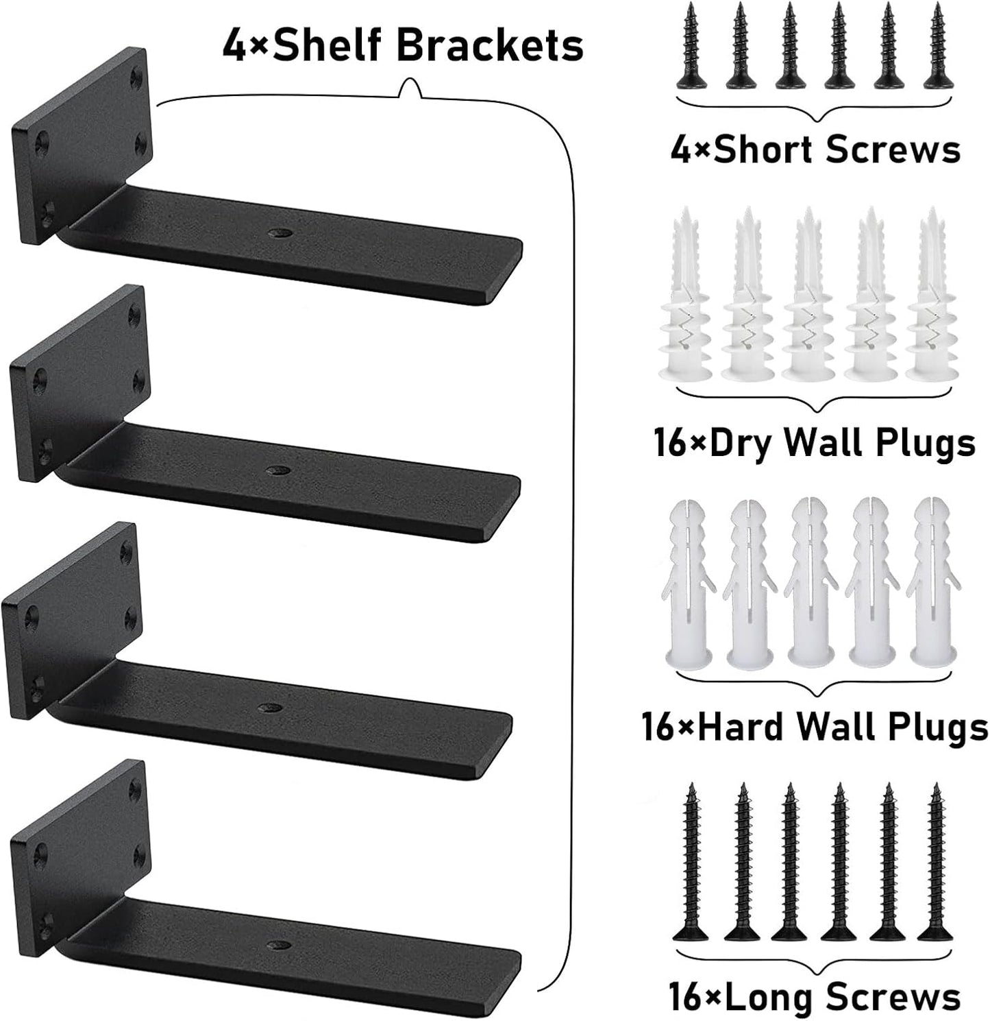 Heavy Duty Floating Shelf Brackets - 1/5 Inch Thick Industrial Black Metal L Brackets, Premium Solid Steel Shelf Supports for Shelves - 5 Inch Heavy Floating Shelves Hardware (4Pcs)