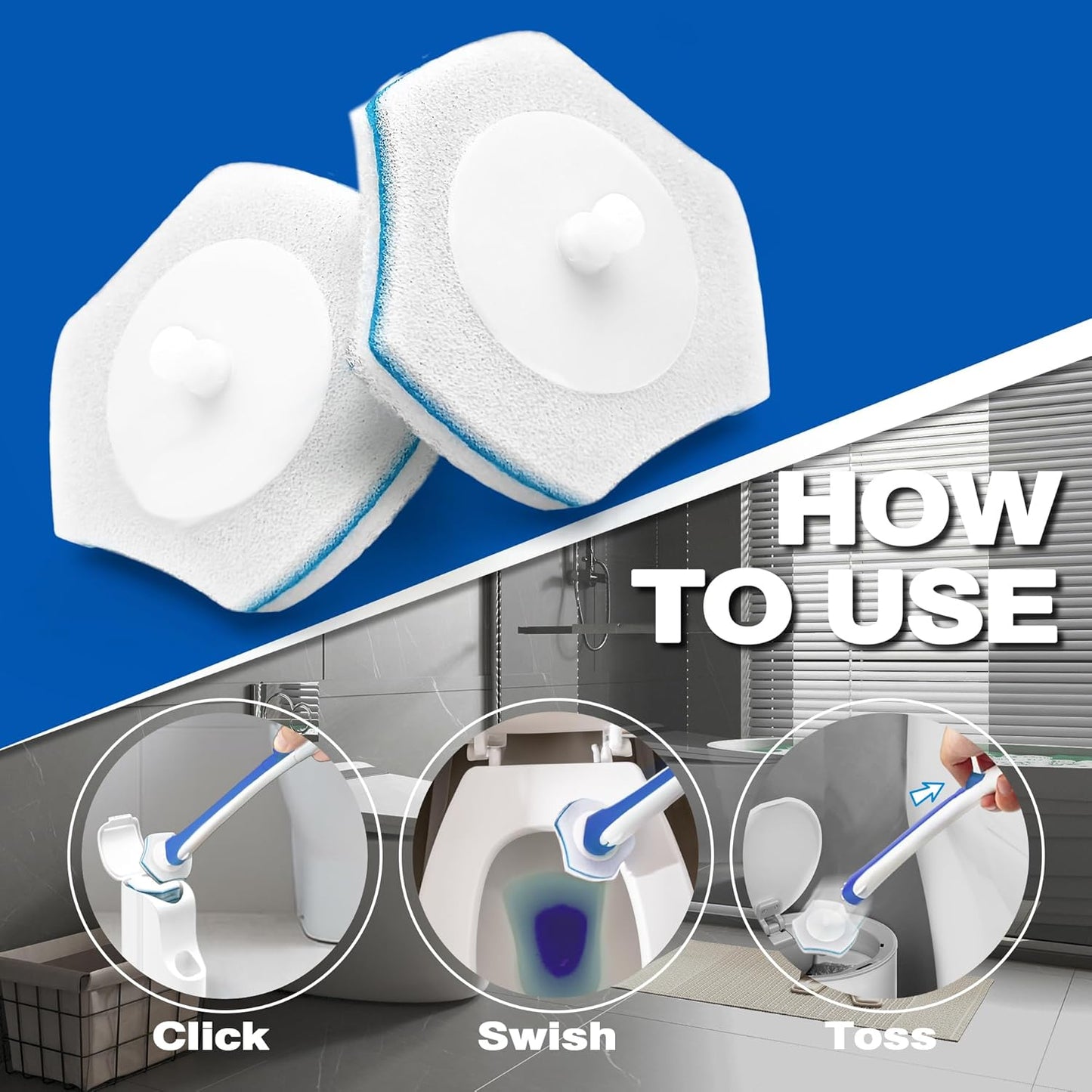 Disposable Toilet Brush with 48PCS Wand Cleaner Refills, Wall Mounted Toilet Bowl Brush Holder Set, Bathroom Cleaning System for Sink Bathtub Wash Basin (Blue)