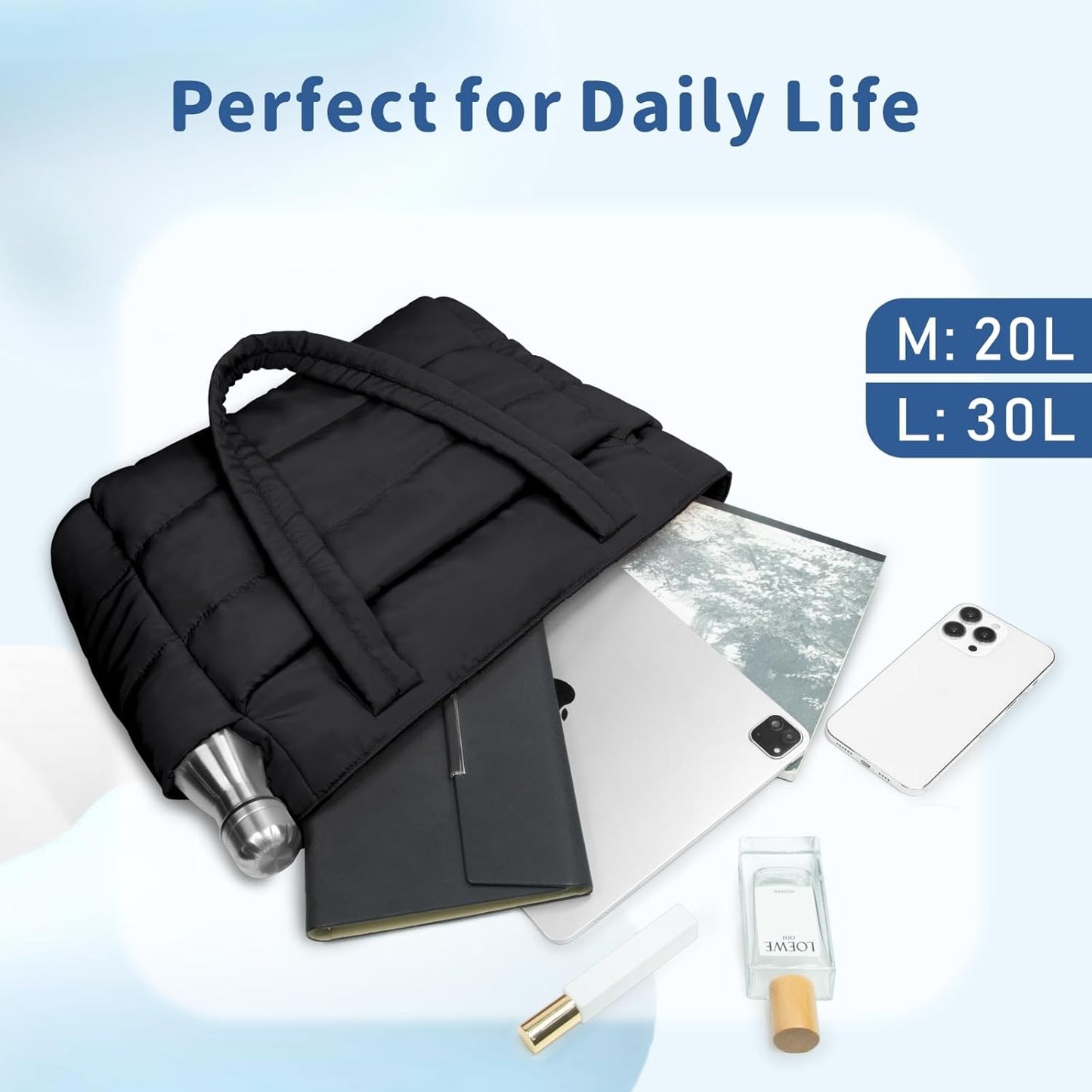 Puffer Tote Bag for Women, Lightweight Puffy Handbag with Compartments, Quilted Shoulder Bag for Work, Travel, Gym