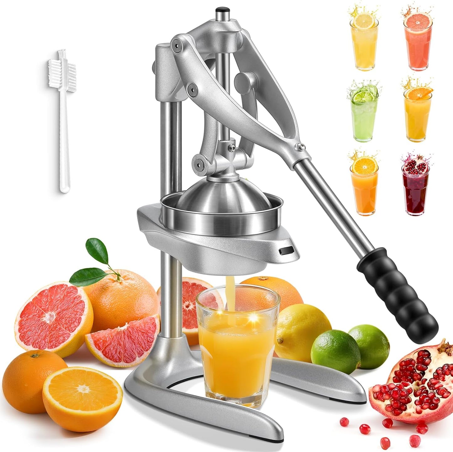 Manual Juicer, Effortless Stainless Steel Juicer Press Heavy Duty Citrus Squeezer for Orange Lemon Grapefruit Pomegranate, Easy to Clean