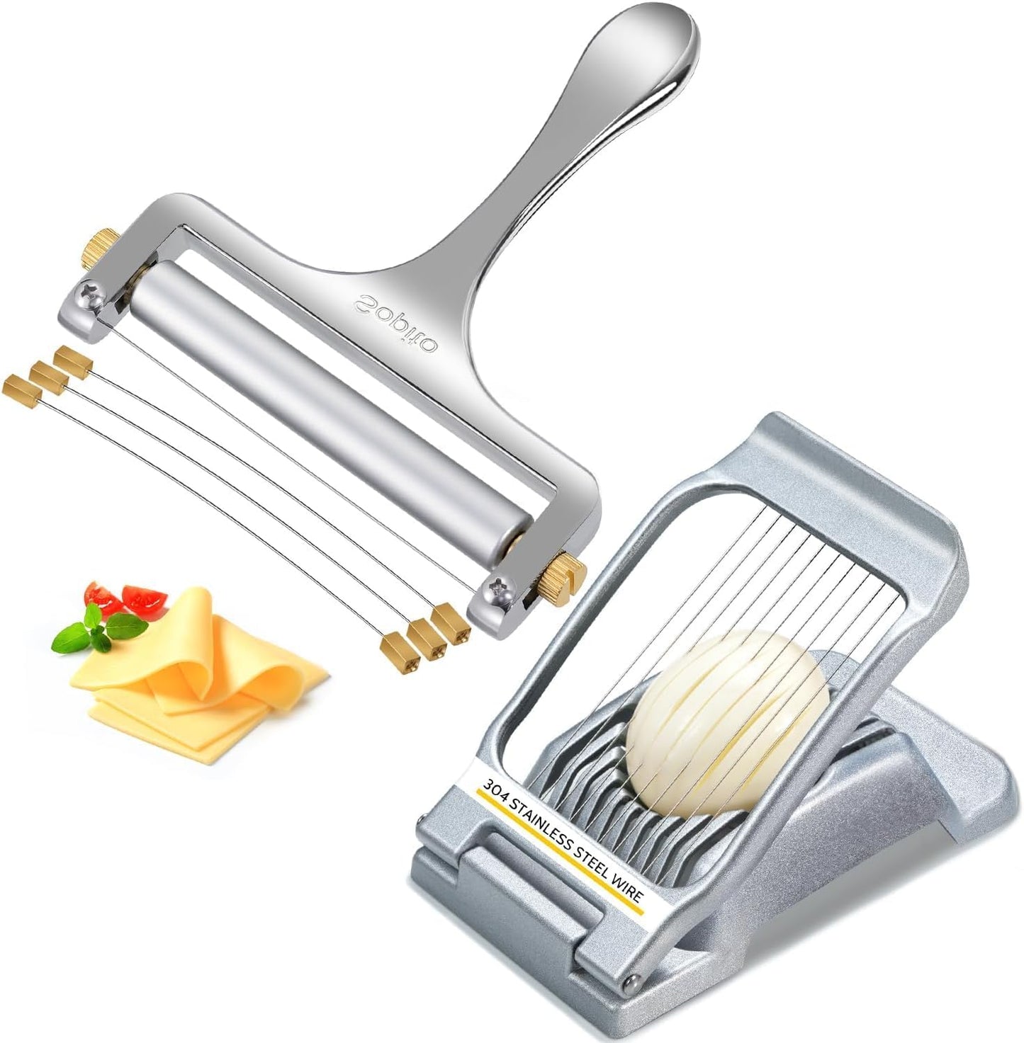 Stainless Cheese Slicer With 3 Extra Wires & Heavy Duty Steel Wire Egg Slicer for Hard Boiled Eggs