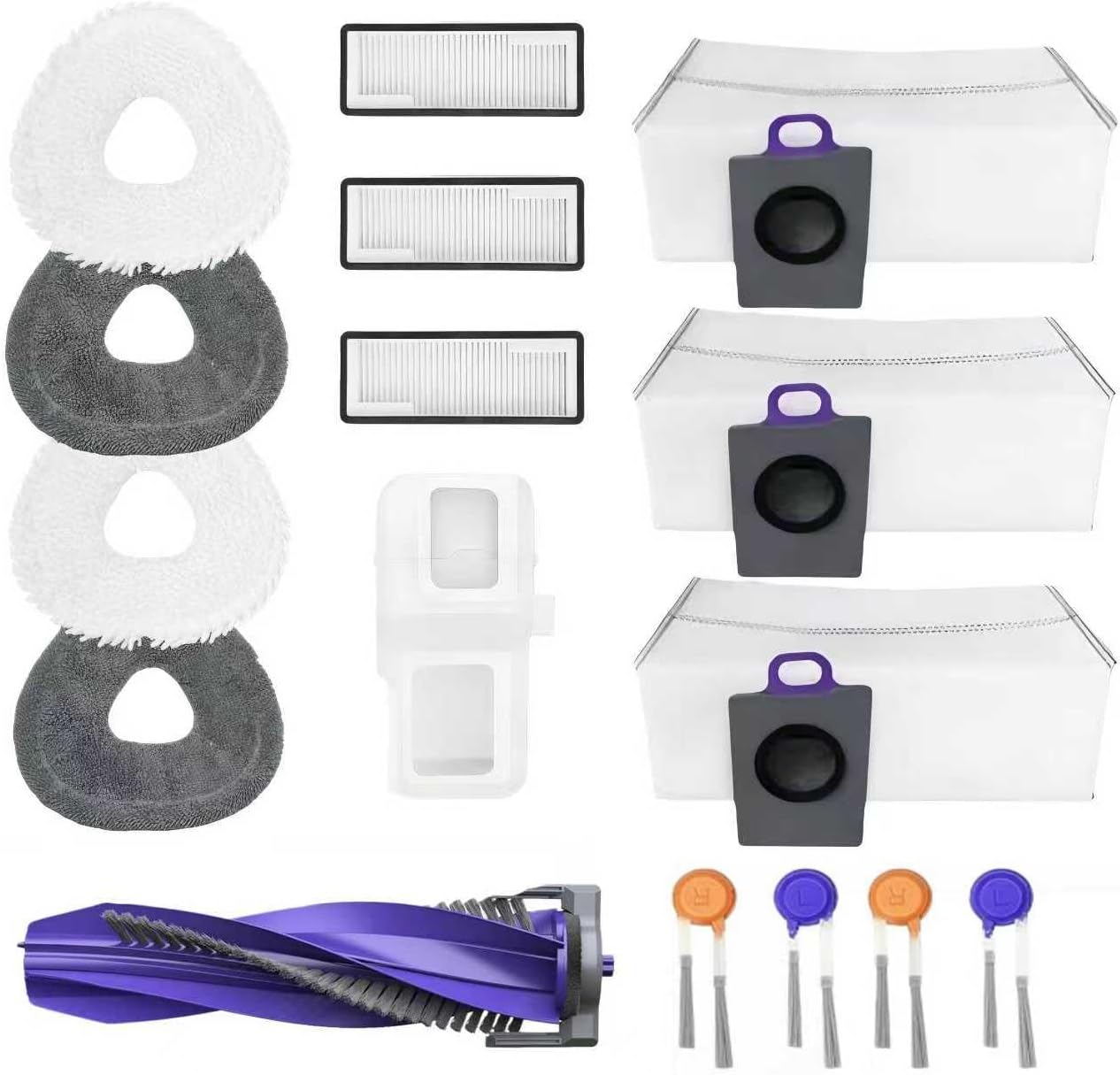 Accessories Kit for Narwal Freo Z10 Ultra/Narwal Freo Z10 Robot Vacuum Cleaner, 1 Main Roller Brush, 3 Dust Bags, 3 Hepa Filters, 4 Mop Pads, 4 Side Brushes