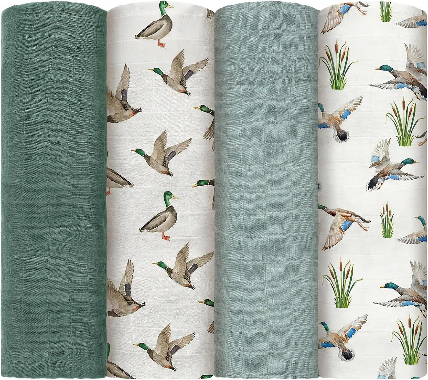 4 Pcs Mallard Duck Muslin Swaddle Blankets Mallard Duck Crib Bedding Set Baby Blanket for Boys Girls 47 x 43 Inches Baby Blanket Neutral Swaddle Wrap 70% Rayon and 30% Cotton for Unisex Newborn