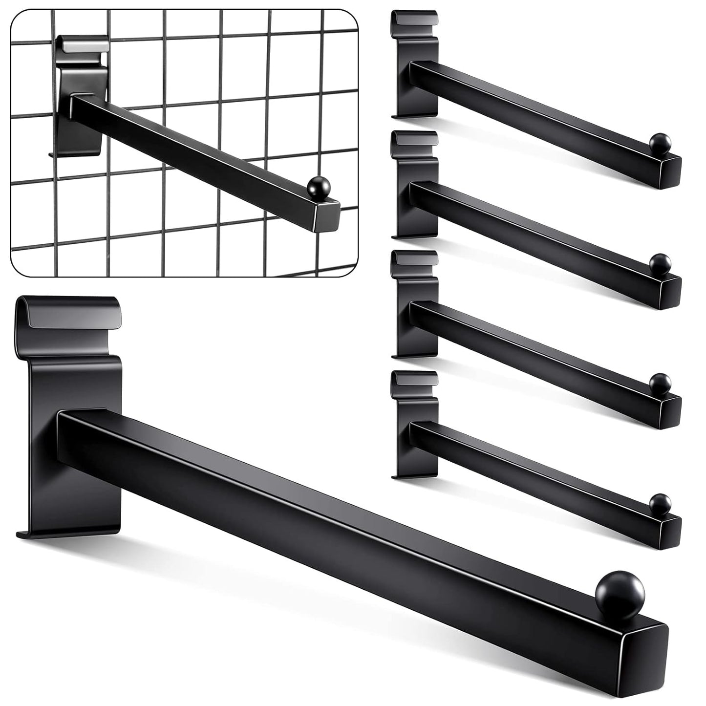 Gridwall Hooks 12 Inch Grid Wall Hangers Display Peg Hooks Slat Wall Accessories for Wire Panels Shelf(5 Pcs,Black)