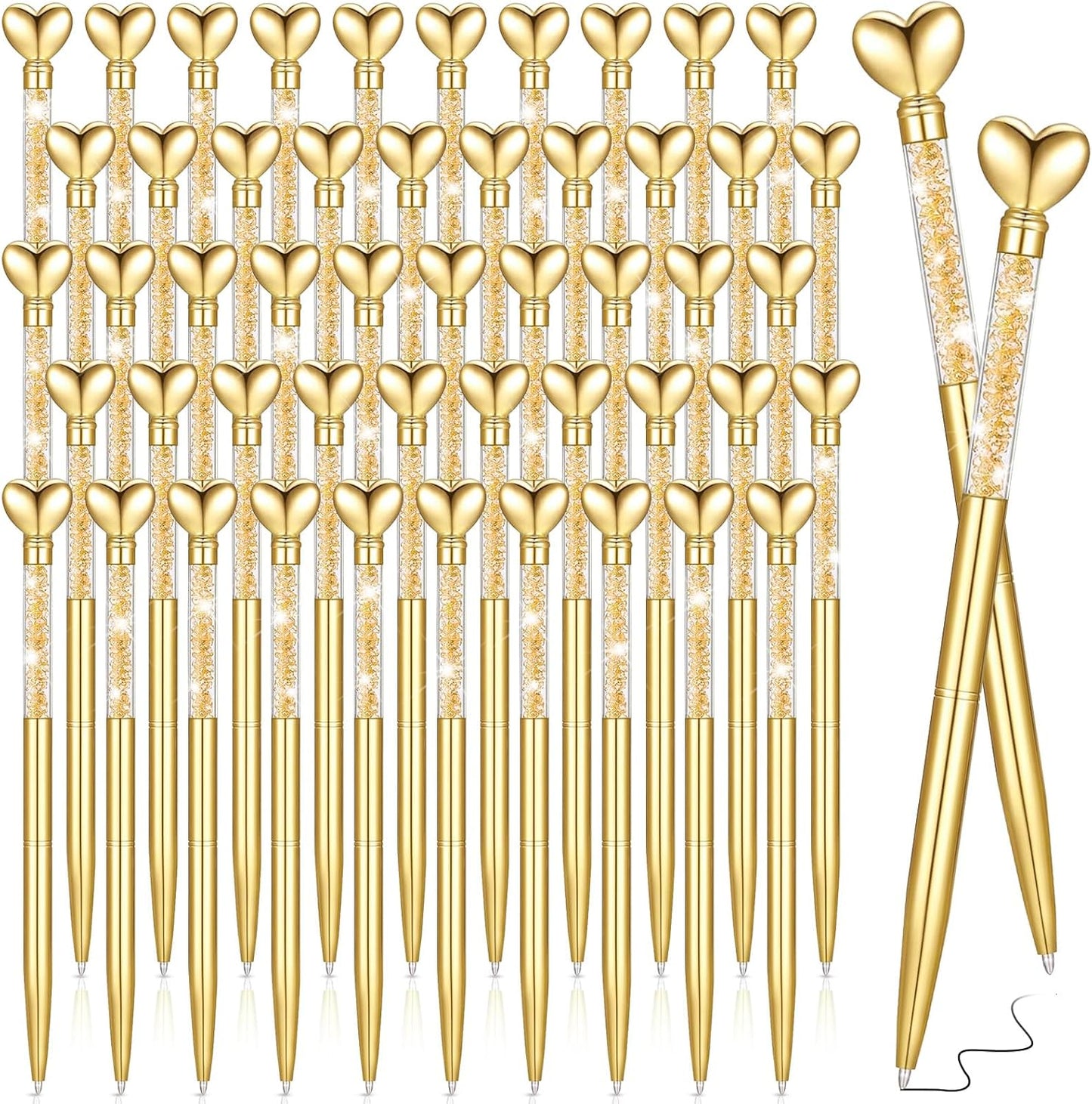 50 Pcs Heart Shaped Pens Black Ink Retractable Metal Cute Ballpoint Pens Decorative Engagement Gifts Gifts for Women Wedding Bridal Shower Sleepover Party Favor(Gold)