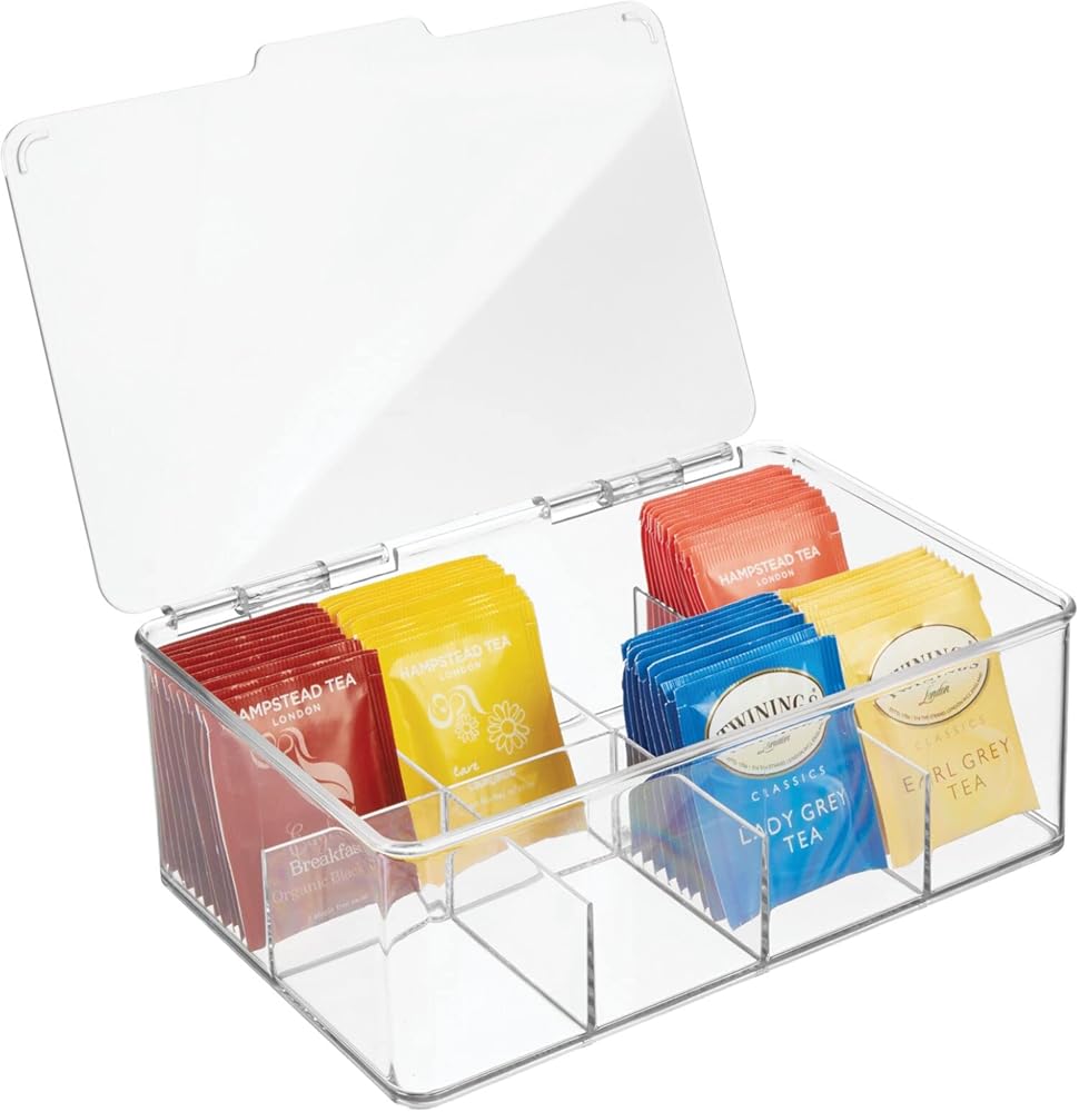 Tea Bag Single Serve Pouch Divided Box Holder Organizer, Clear