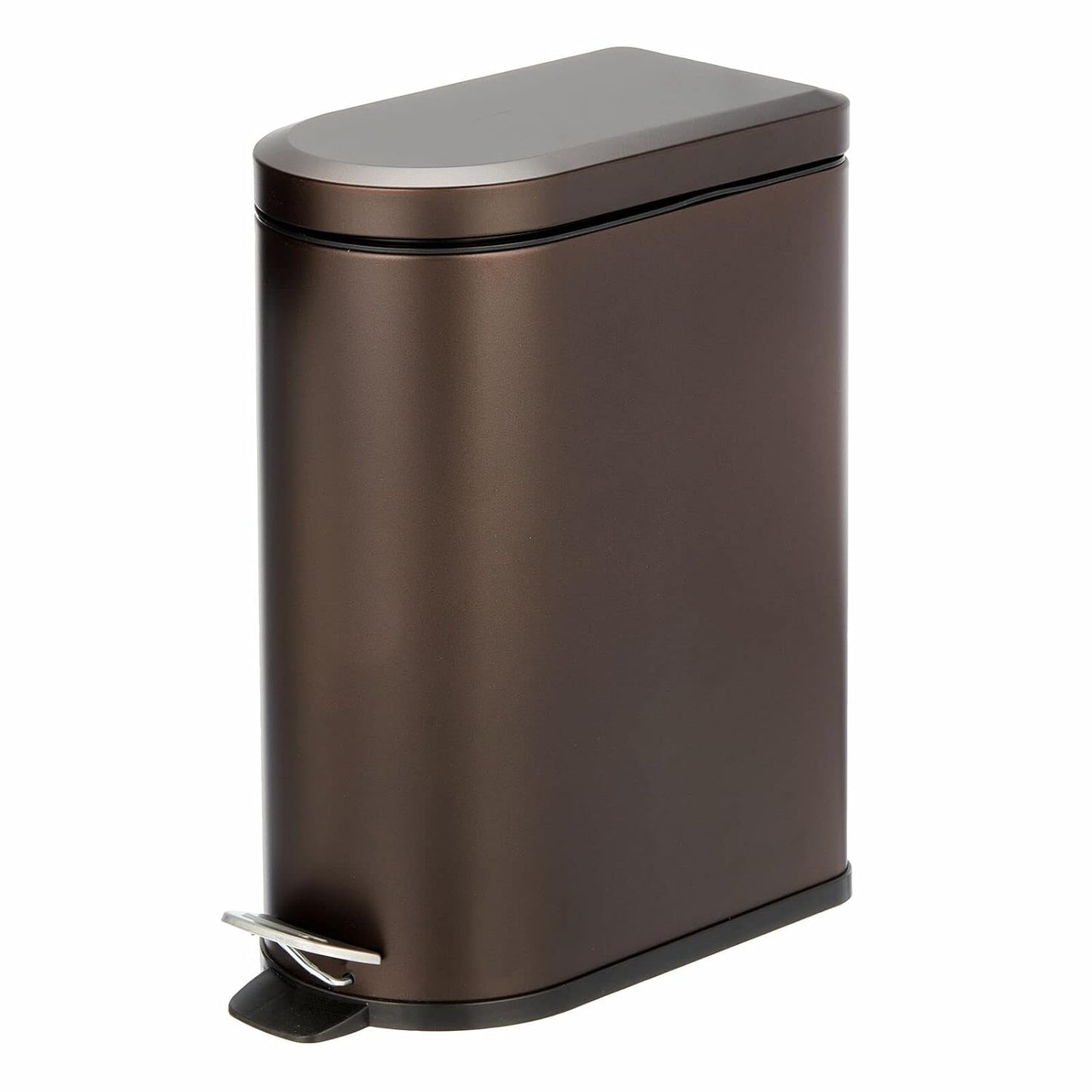 Small 2.6 Gallon/10 Liter Stainless Steel Metal Step Trash Can Garbage Bin for Bathroom, Bedroom, Home Office, D-Shape Trashcan with Foot Pedal/Lid, Removable Liner Bucket with Handles, Bronze